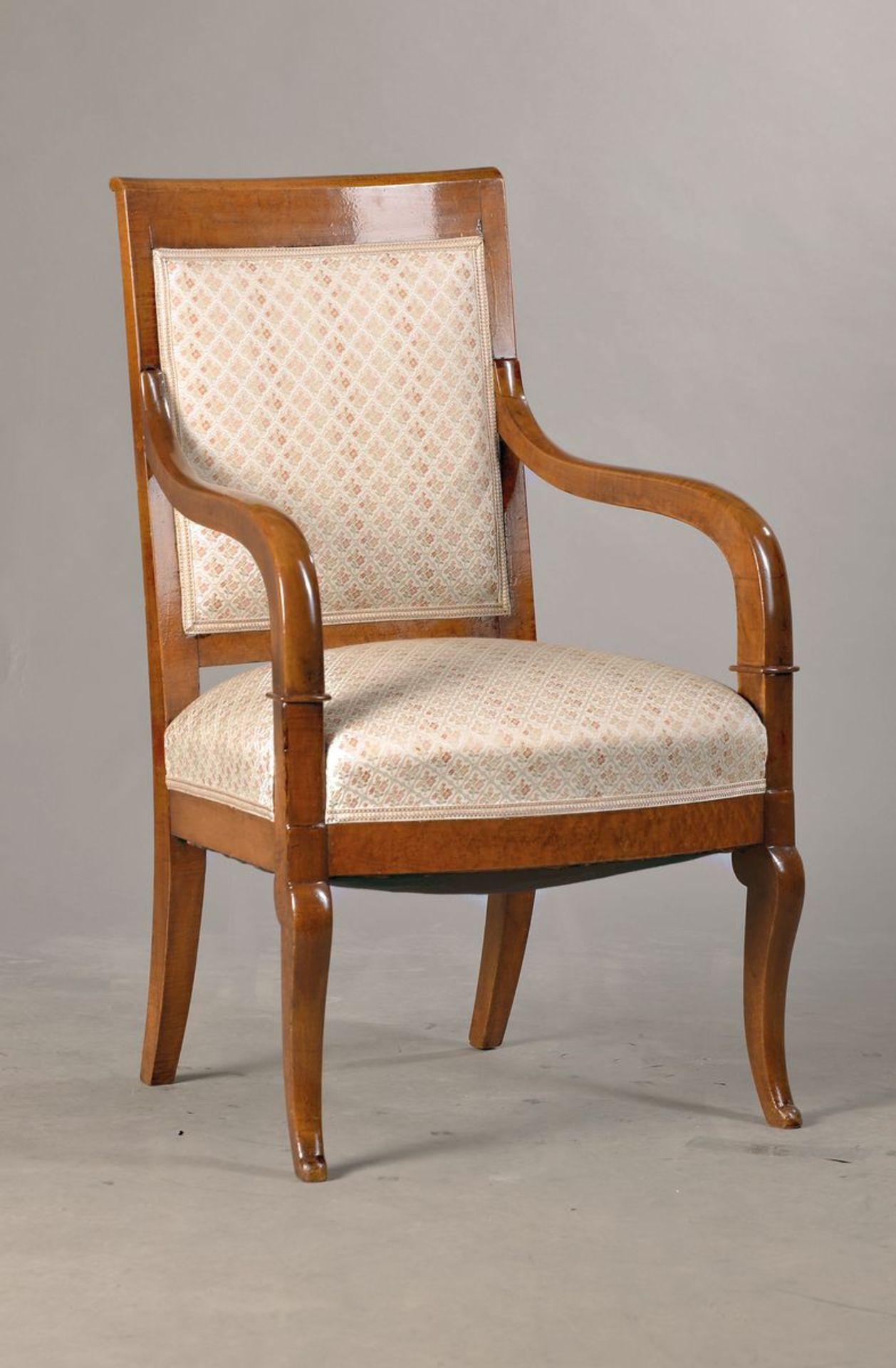 armchair, France, Middle of 19th c., walnut and beech massive, decent condition of upholstery and