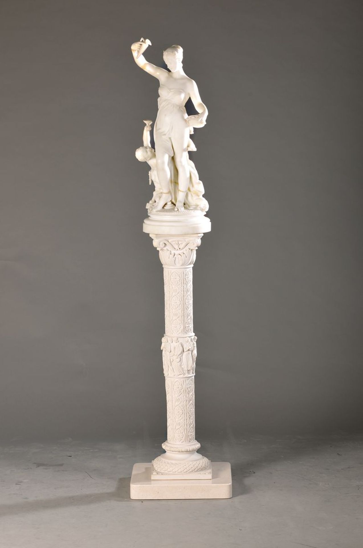 marble sculpture on column, studio Merlini Bologne S/Seine, probably beginning 20th c.,