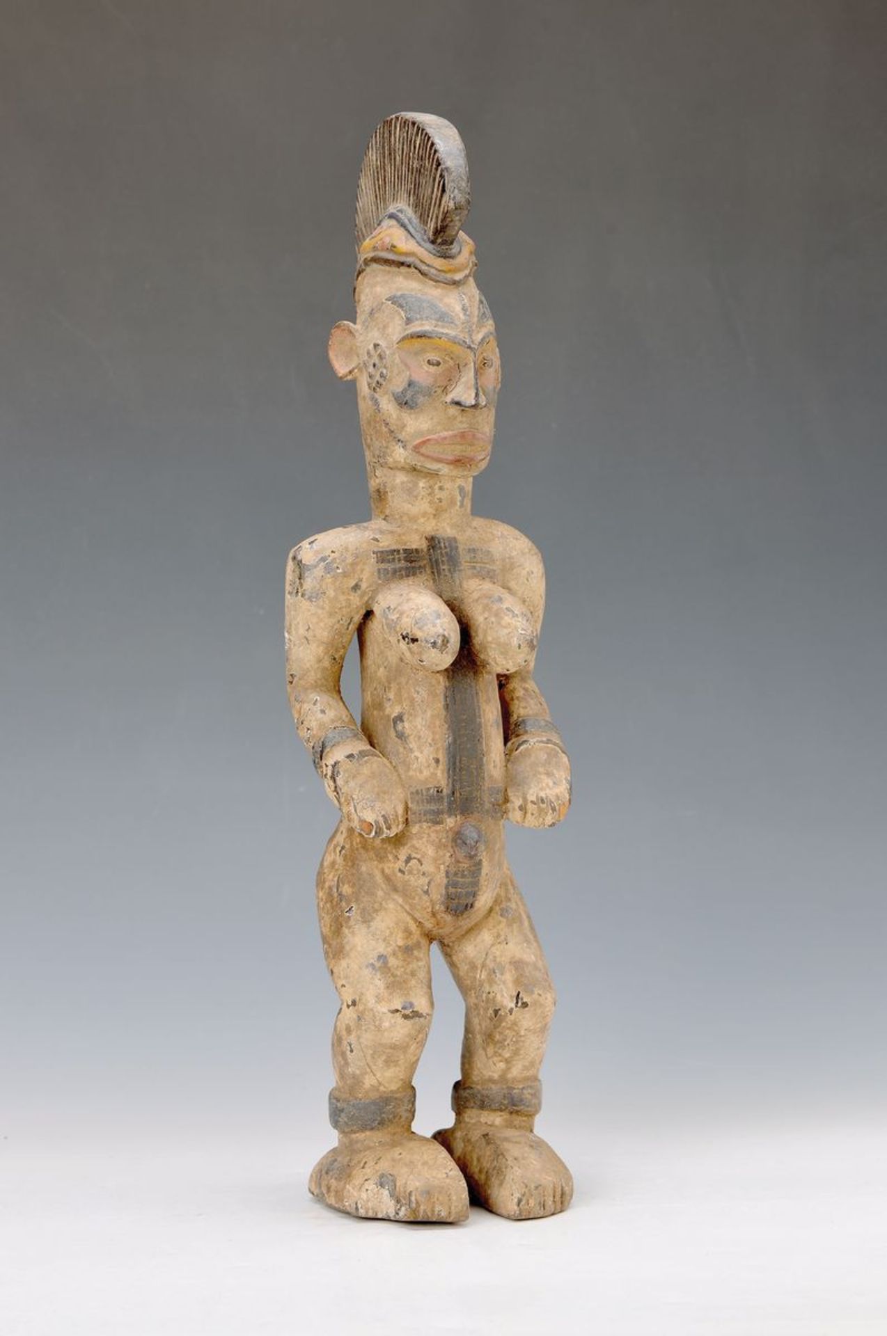Ancestral sculpture, Ibo/Nigeria, approx. 50- 60 years old, in shape of a guardian, wood, colorful