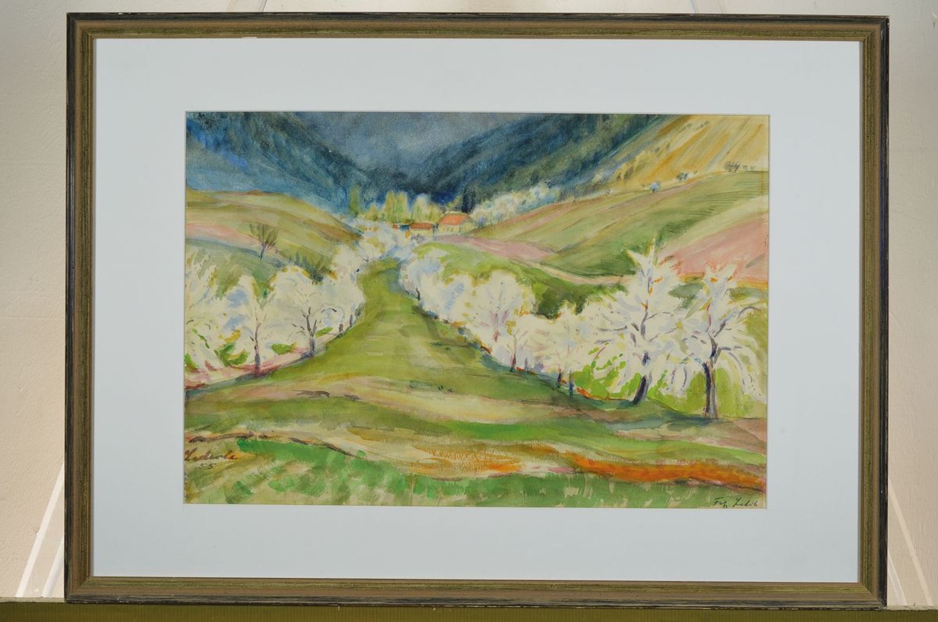 Fritz Lederle, 1901-1975 Ludwigshafen, landscape with blooming trees, watercolor on paper, signed - Bild 3 aus 3