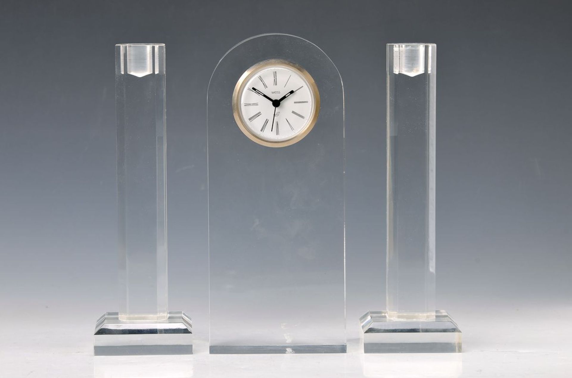 Lot Arcyl glass, Evelyn Th. Schobert, Linea Serpente, table clock approx. 26 cm, high candle