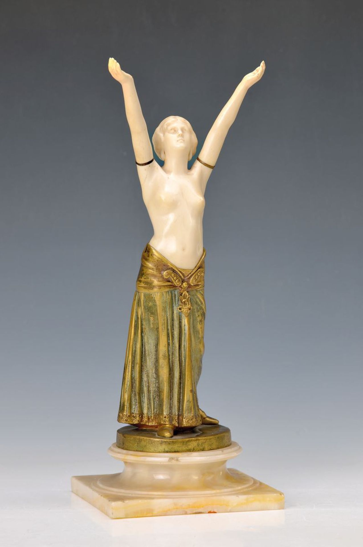 Charles Arthur Müller, born in 1868, ivory sculpture, female nude on hard stone pedestal standing,