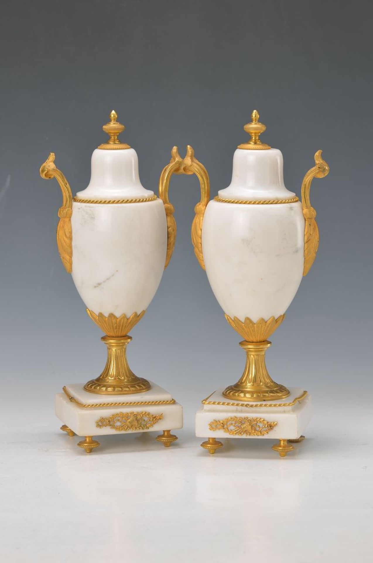 2 side pieces for one French Pendulum, France , around 1850, marble, in style of the Empire,Bronze