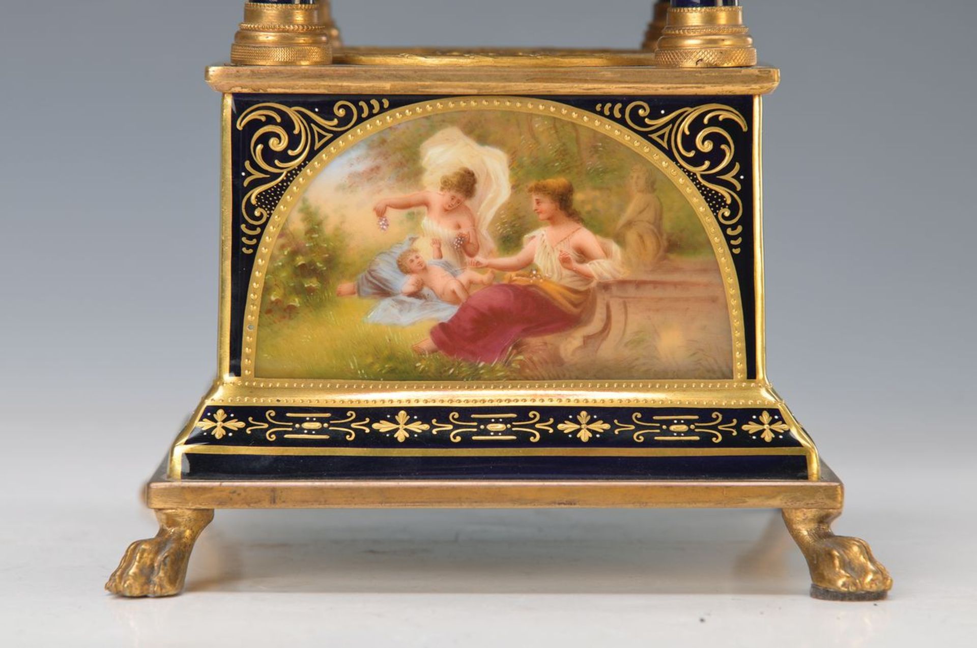 table clock, Franz Dörfl, porcelain-painting, around 1900, porcelain corpus with four-sided - Image 3 of 3