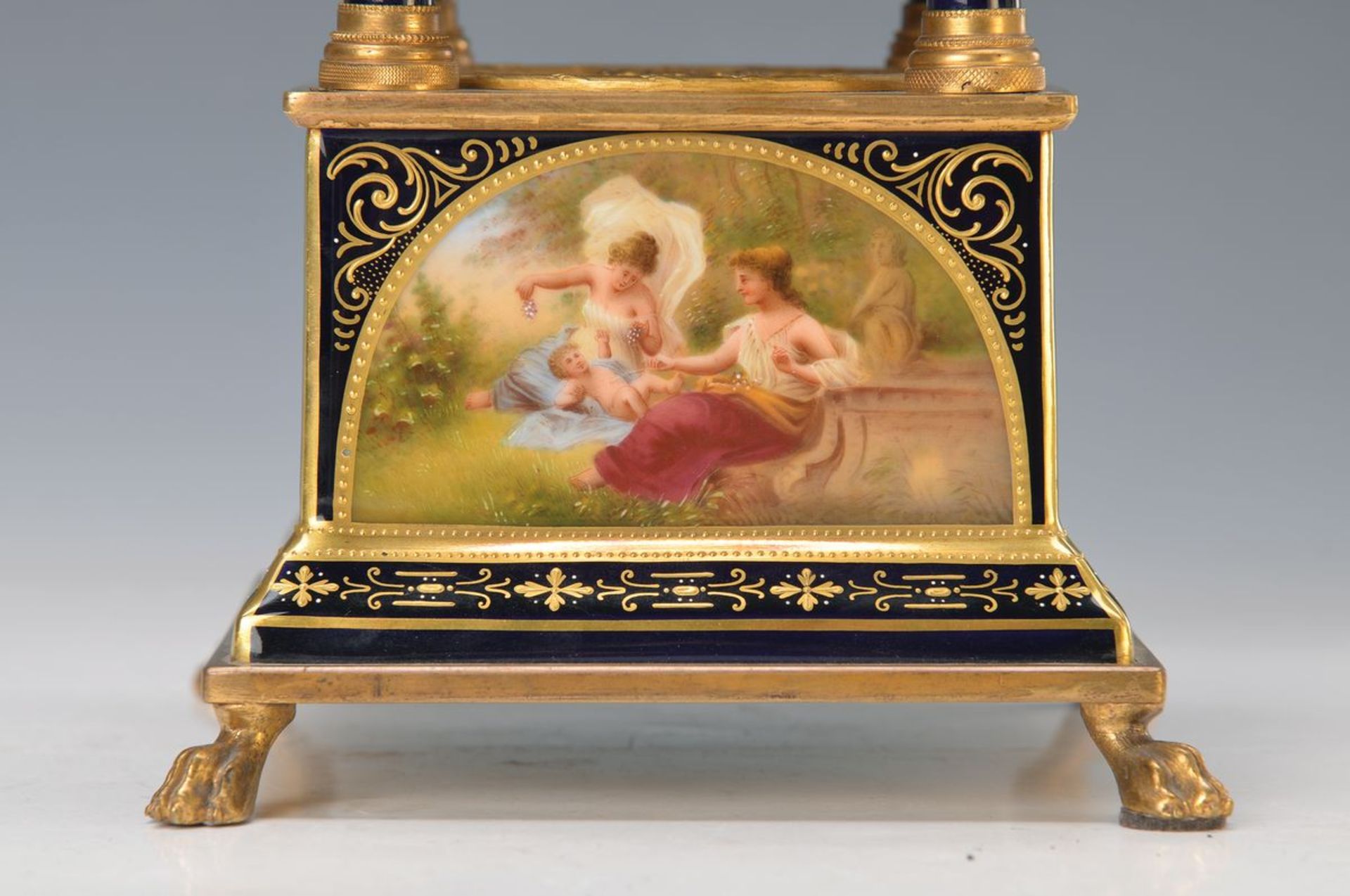 table clock, Franz Dörfl, porcelain-painting, around 1900, porcelain corpus with four-sided - Bild 3 aus 3