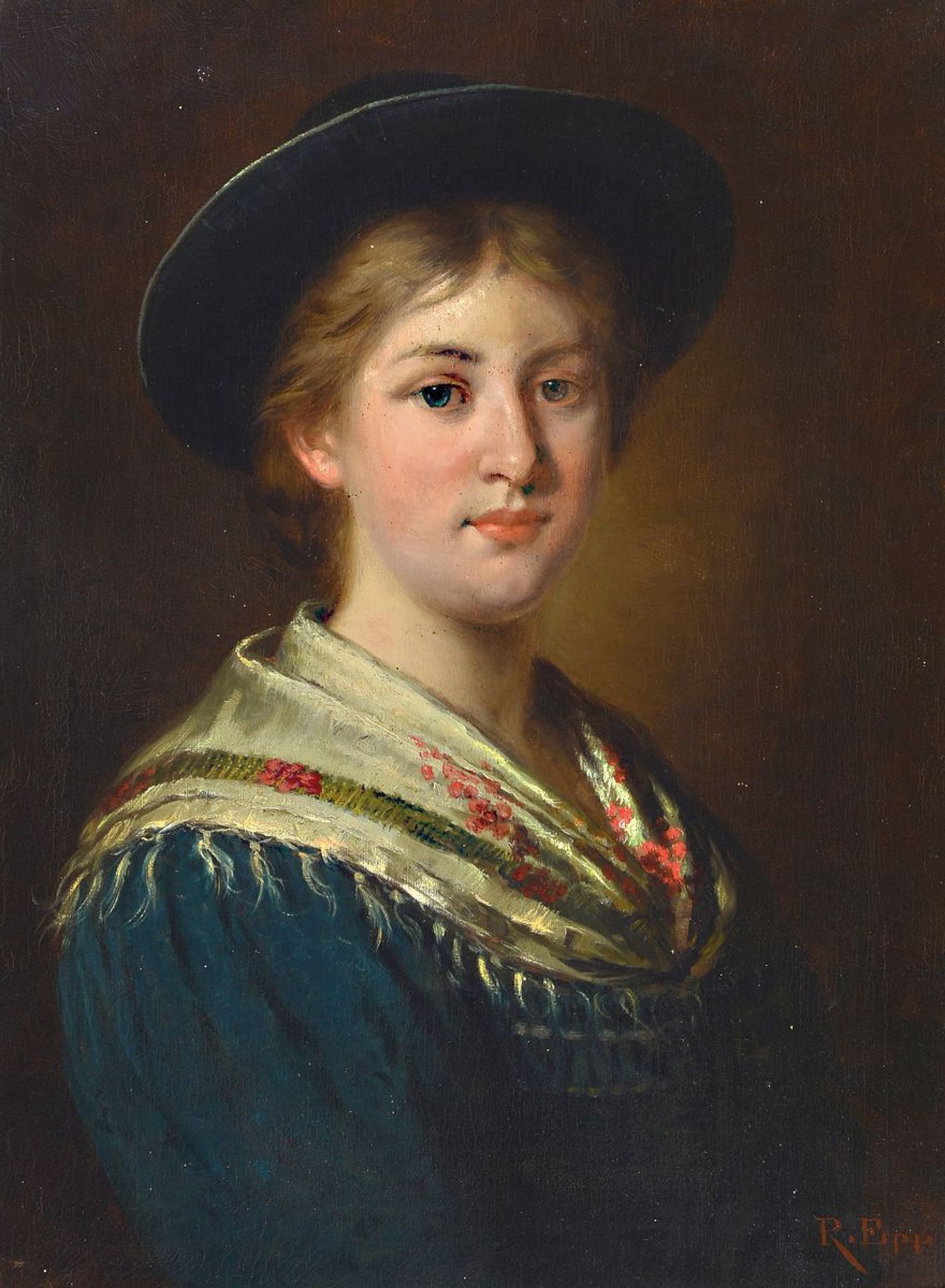 Rudolf Epp, 1834 Eberbach-1910 Munich, portrait of a young woman, oil / canvas, signed, older