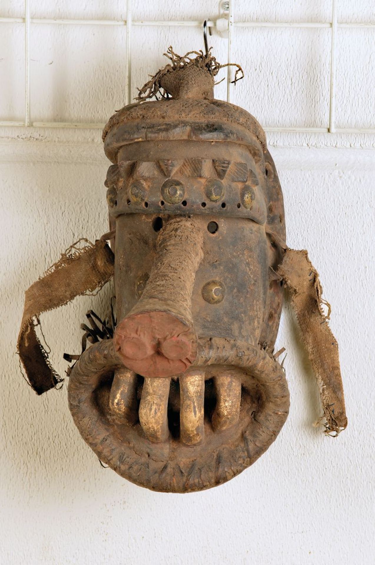 fertility Mask, Ivory Coast, approx. 60 years old, wood, massive mouth and teeth, symbols for