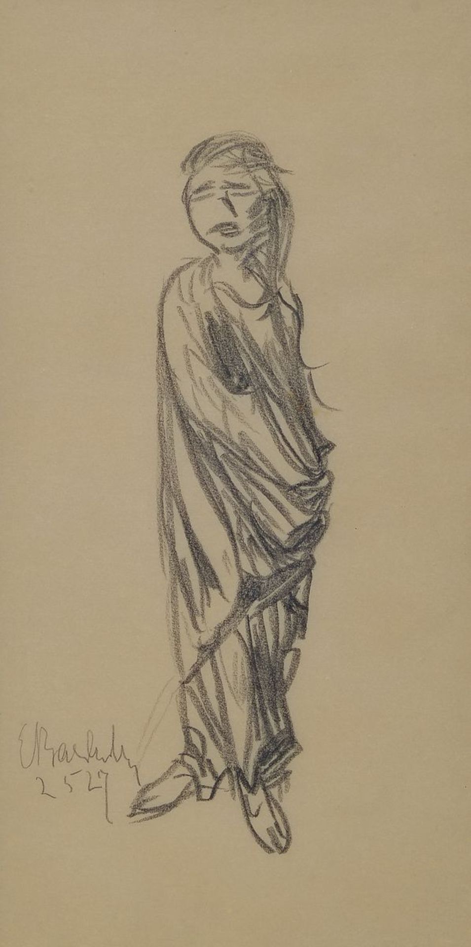 Ernst Barlach, 1870 Wedel-1938 Rostock, standing figure, pencil drawing on paper, signed lower