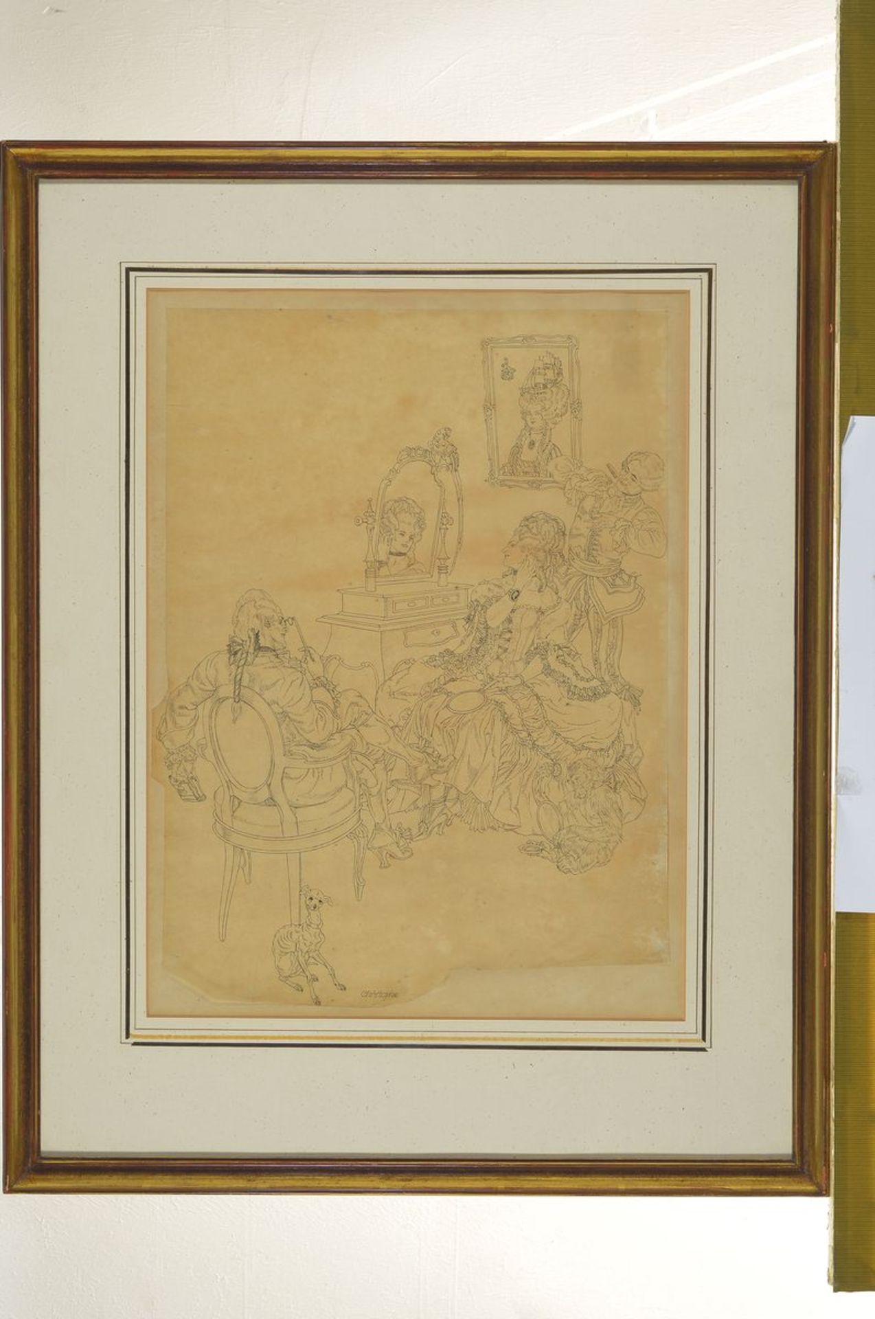 Georges Colomb, called # "Christophe #", 1856 -1945, Rococo society, pencil on parchment paper, - Bild 3 aus 3