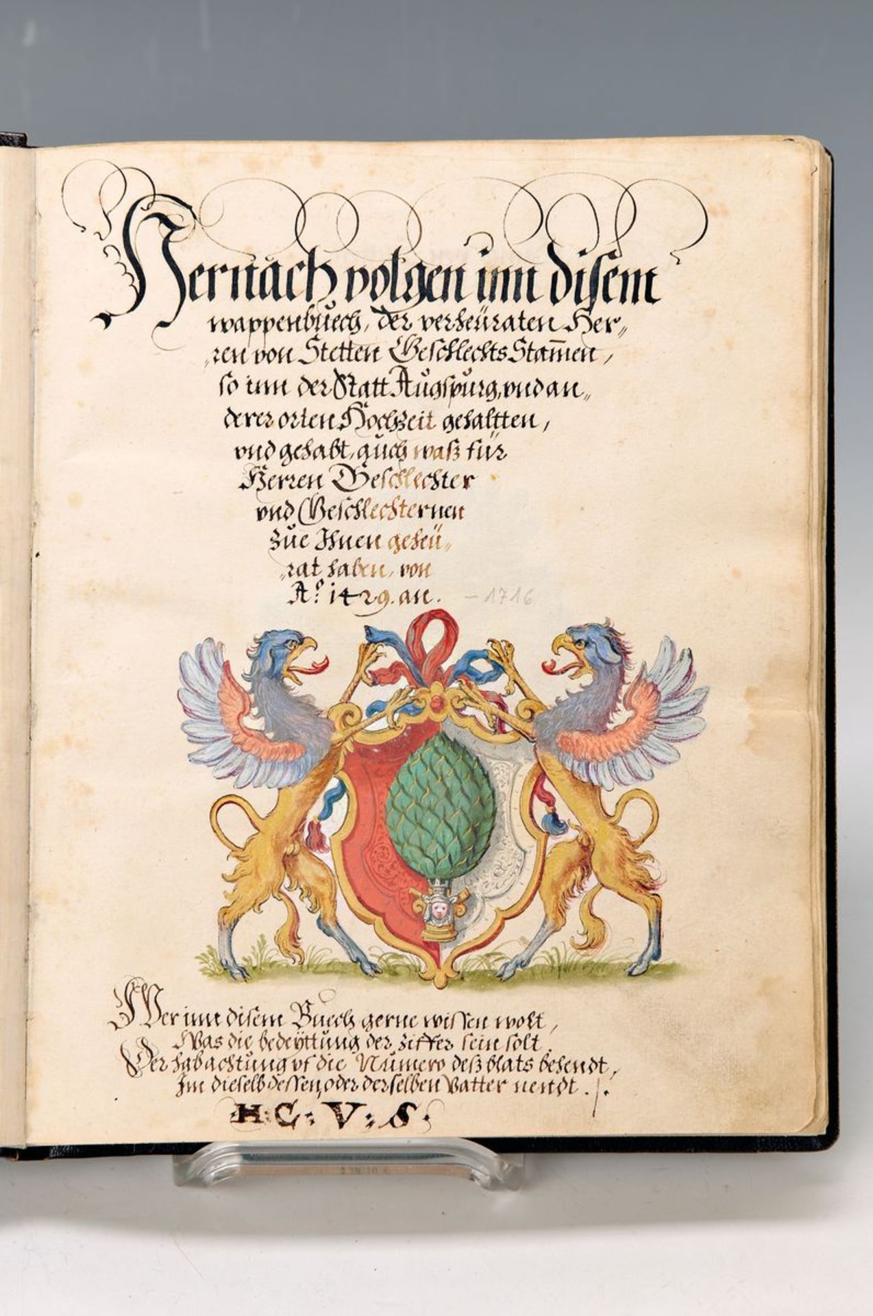 Stamm- und Wappenbuch deren verheurathen von Stetten, angefangen 1429 bis hierher (ca. 1716)