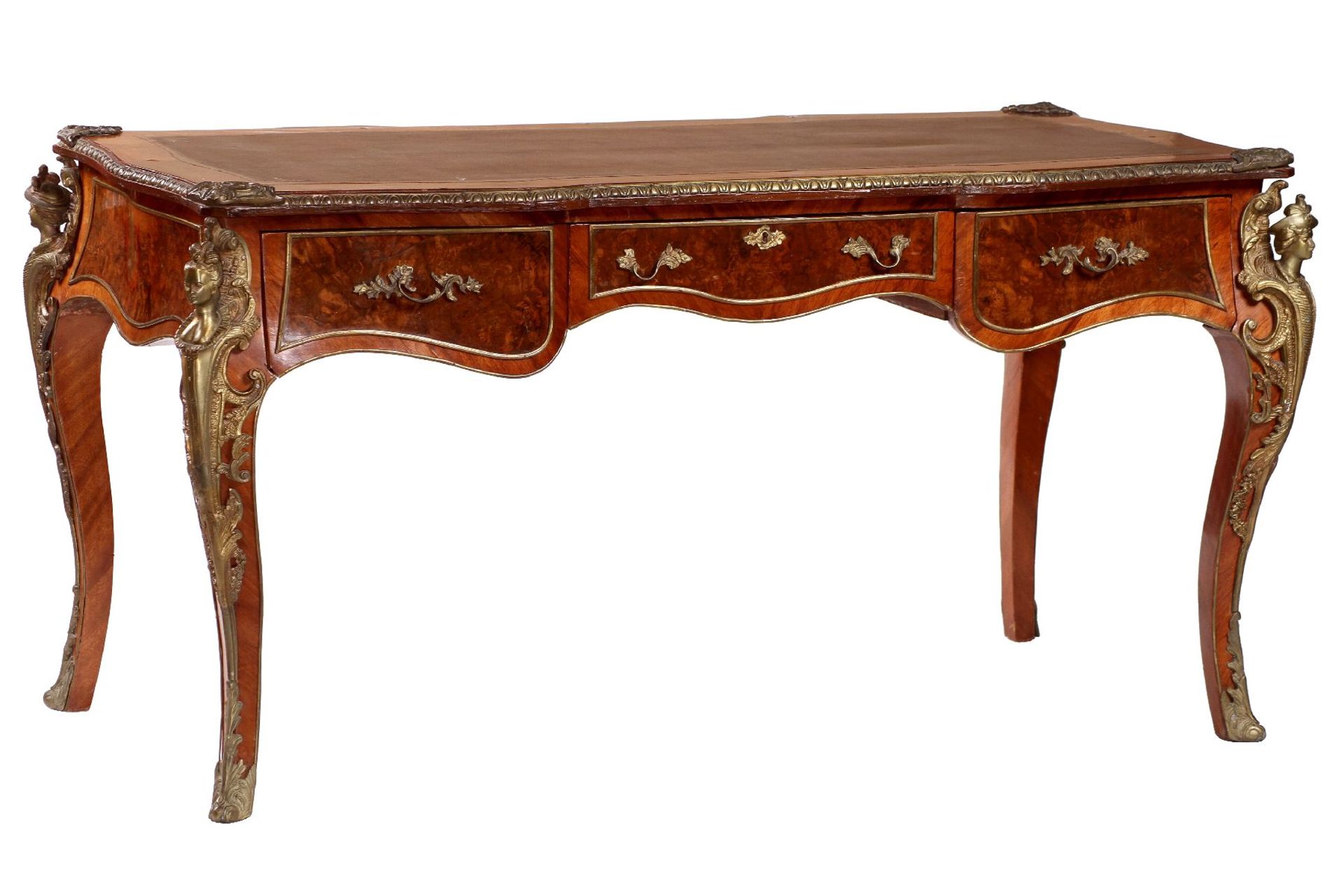 Bureau-Plat, walnut, veneer damages, approx. 82x160x81 cm