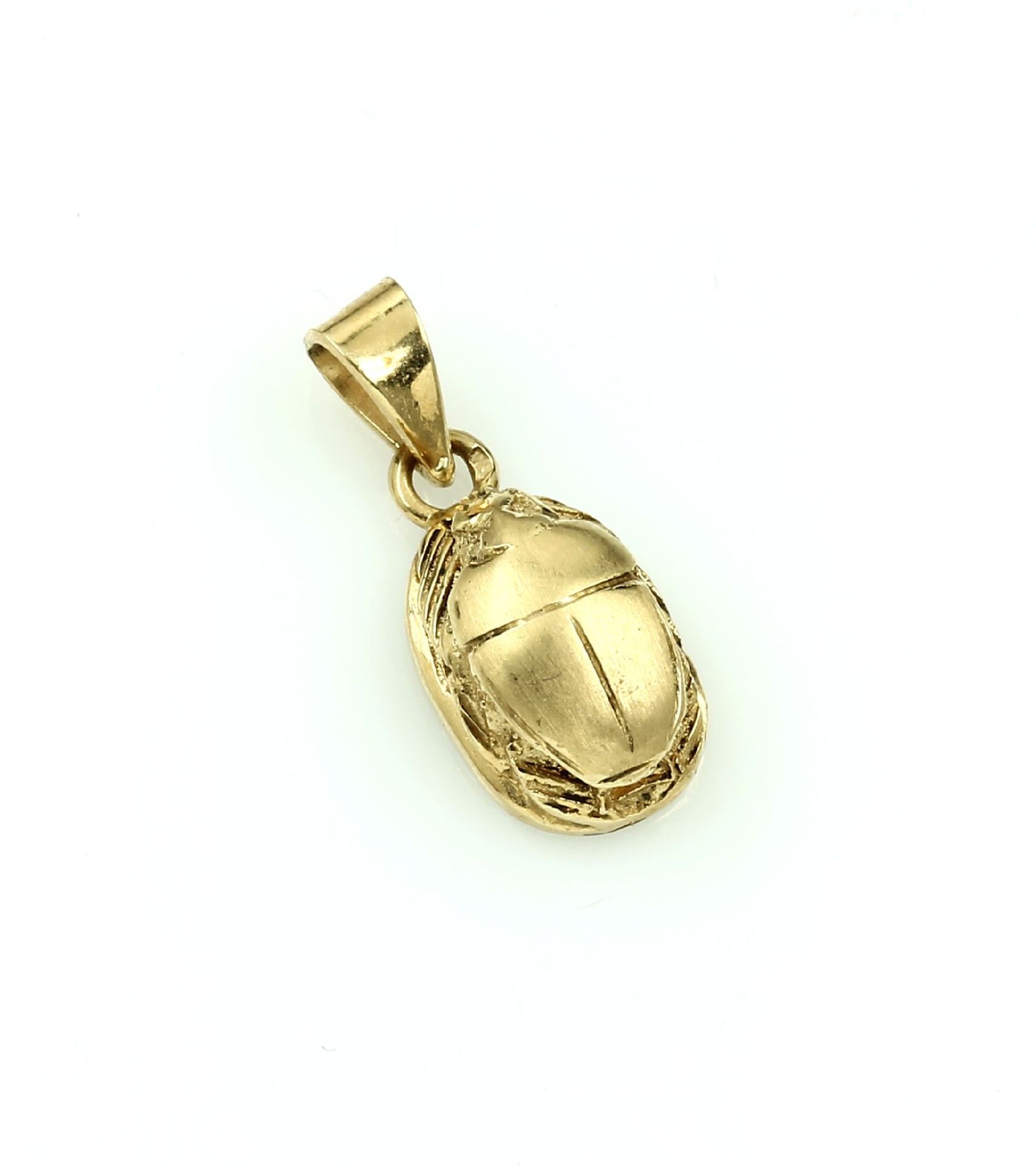18 kt gold pendant "scarab" , approx. 9.8 g,YG 750/000, tested, backside engraved