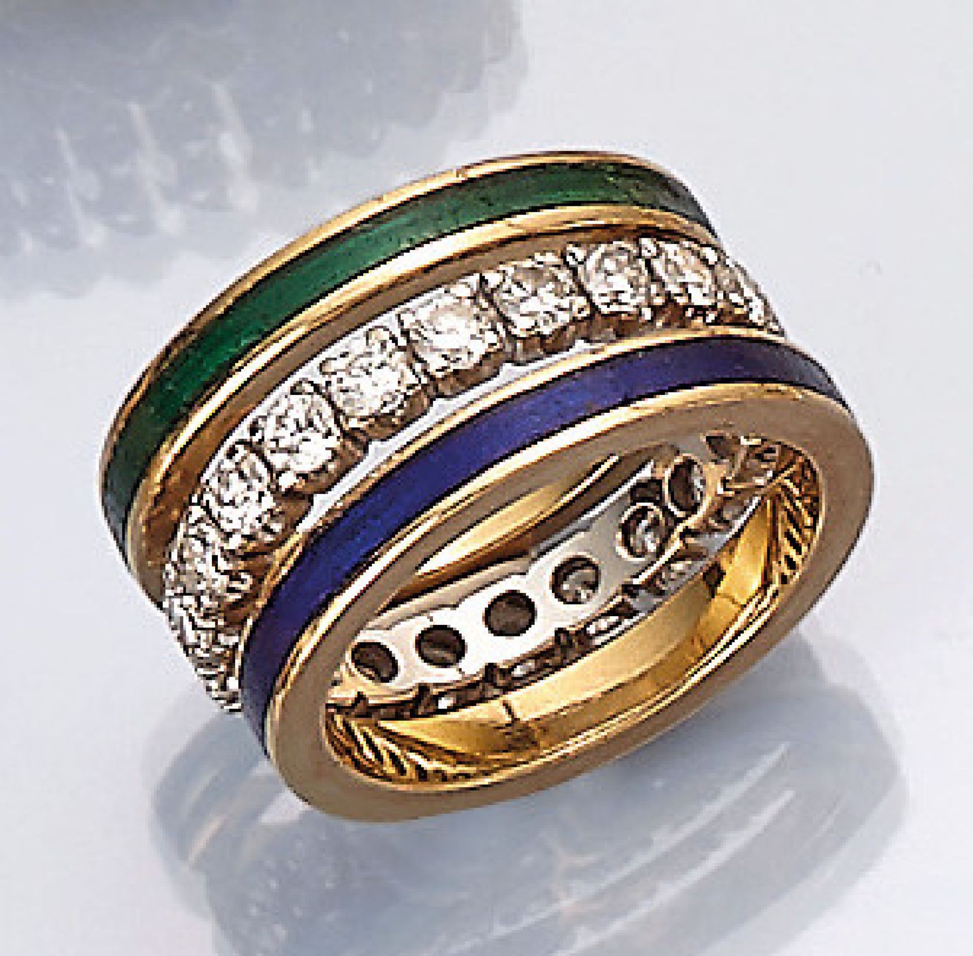 18 kt gold memoryring with brilliants with 2 cotter rings , WG respectively YG 750/000, tested,