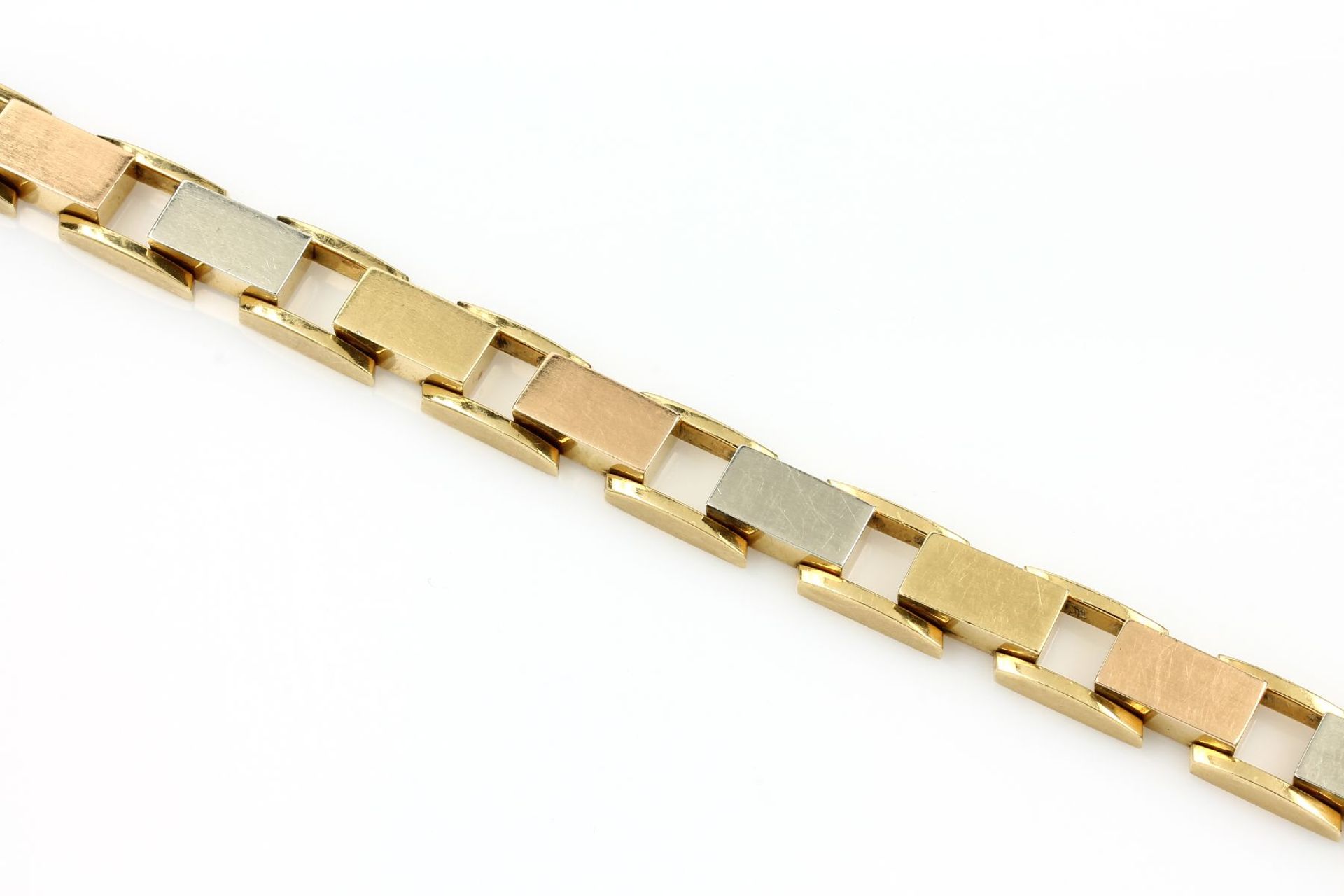 18 kt gold bracelet , YG/WG/RG 750/000, approx. 35.9 g, l. approx. 19.5 cm, case lock with safety