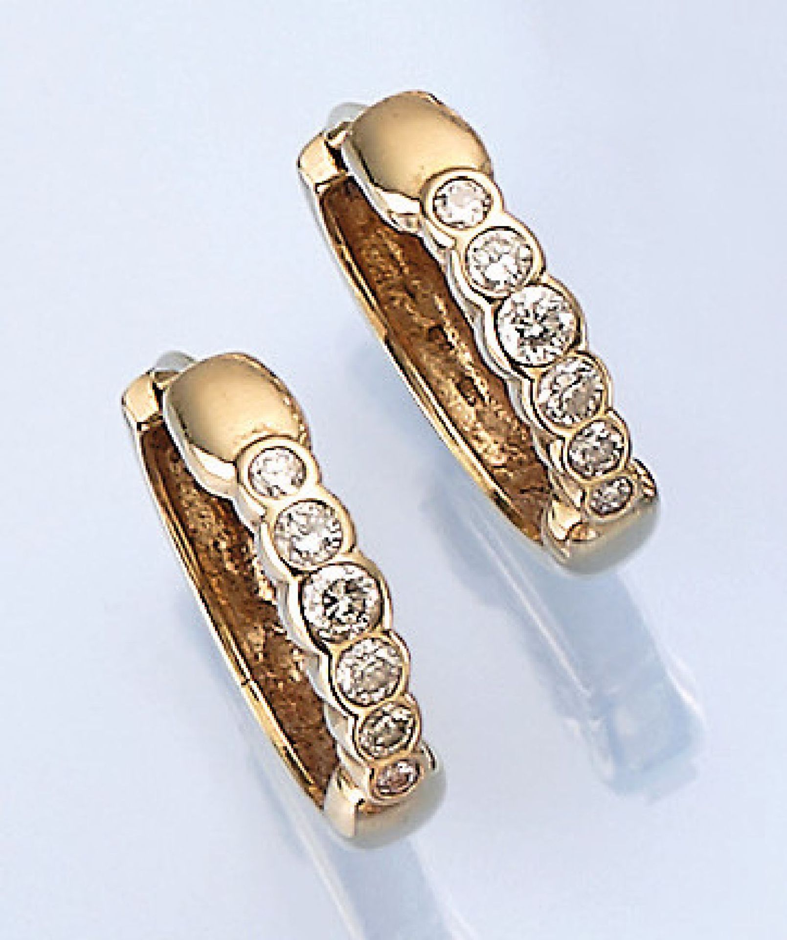 Pair of 14 kt gold hoop earrings with brilliants , YG 585/000, brilliants total approx. 0.78 ct