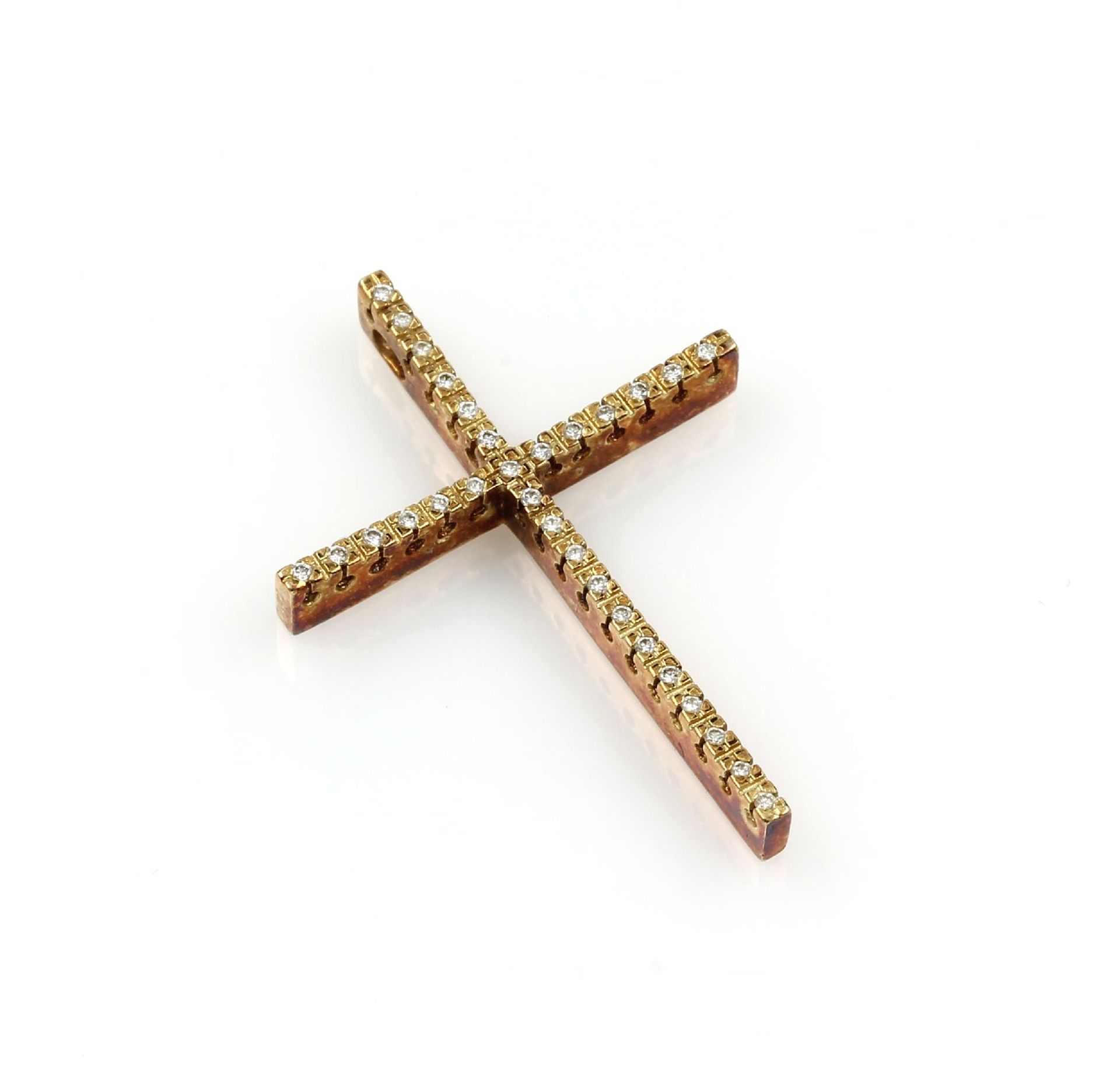 14 kt gold cross pendant with brilliants , YG 585/000, brilliants total approx. 0.25 ct Wesselton/