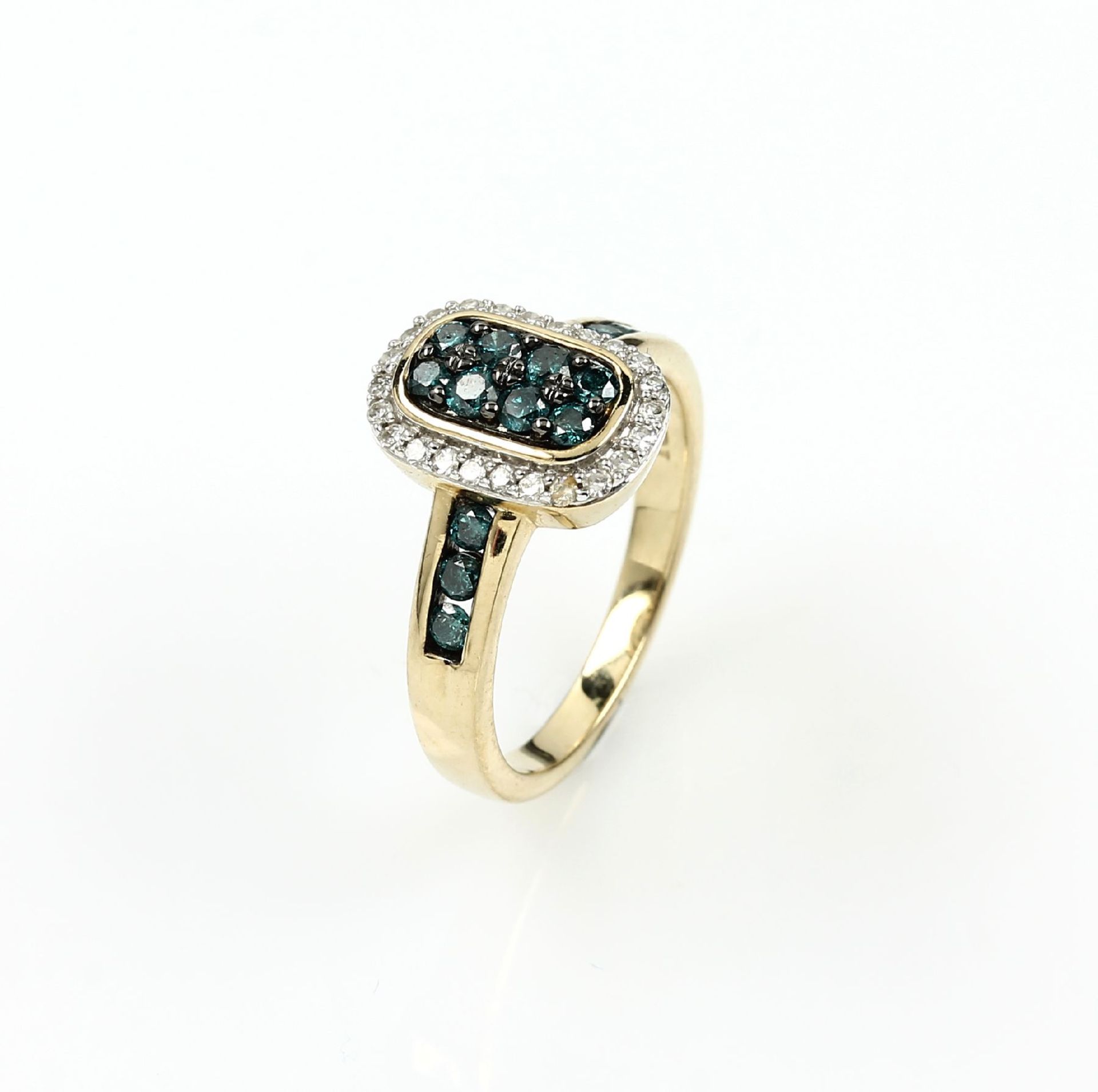 9 kt gold ring with diamonds , YG/WG 375/000, brilliants and diamonds total approx. 1.0