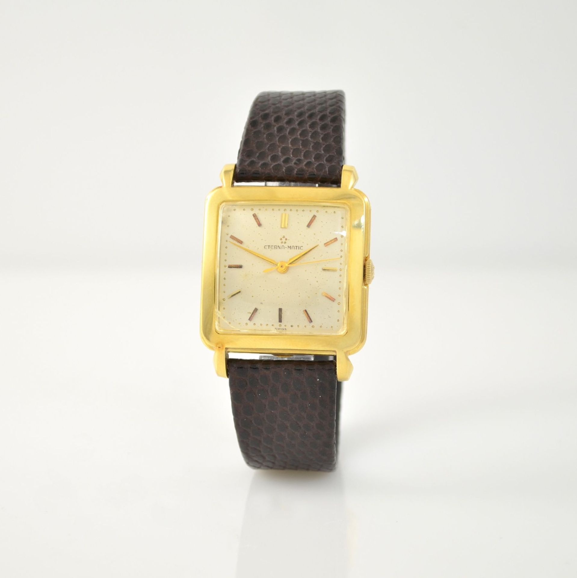 ETERNA-MATIC rare, square 18k yellow gold wristwatch, Switzerland around 1960, snap on case back, - Bild 3 aus 7