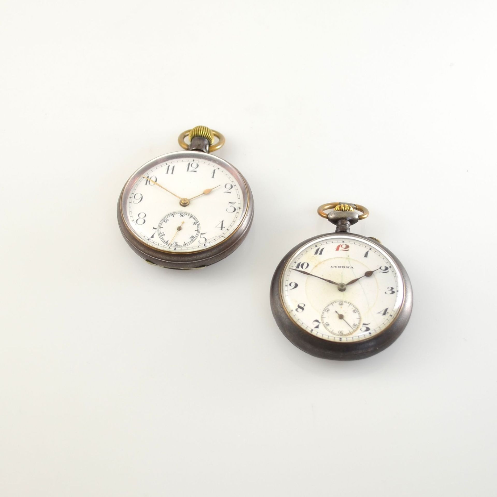 ETERNA 5 pocket watches, Switzerland 1890 - 1920, 3 x nickel, 2 x browned iron, enamel dial - Bild 4 aus 6