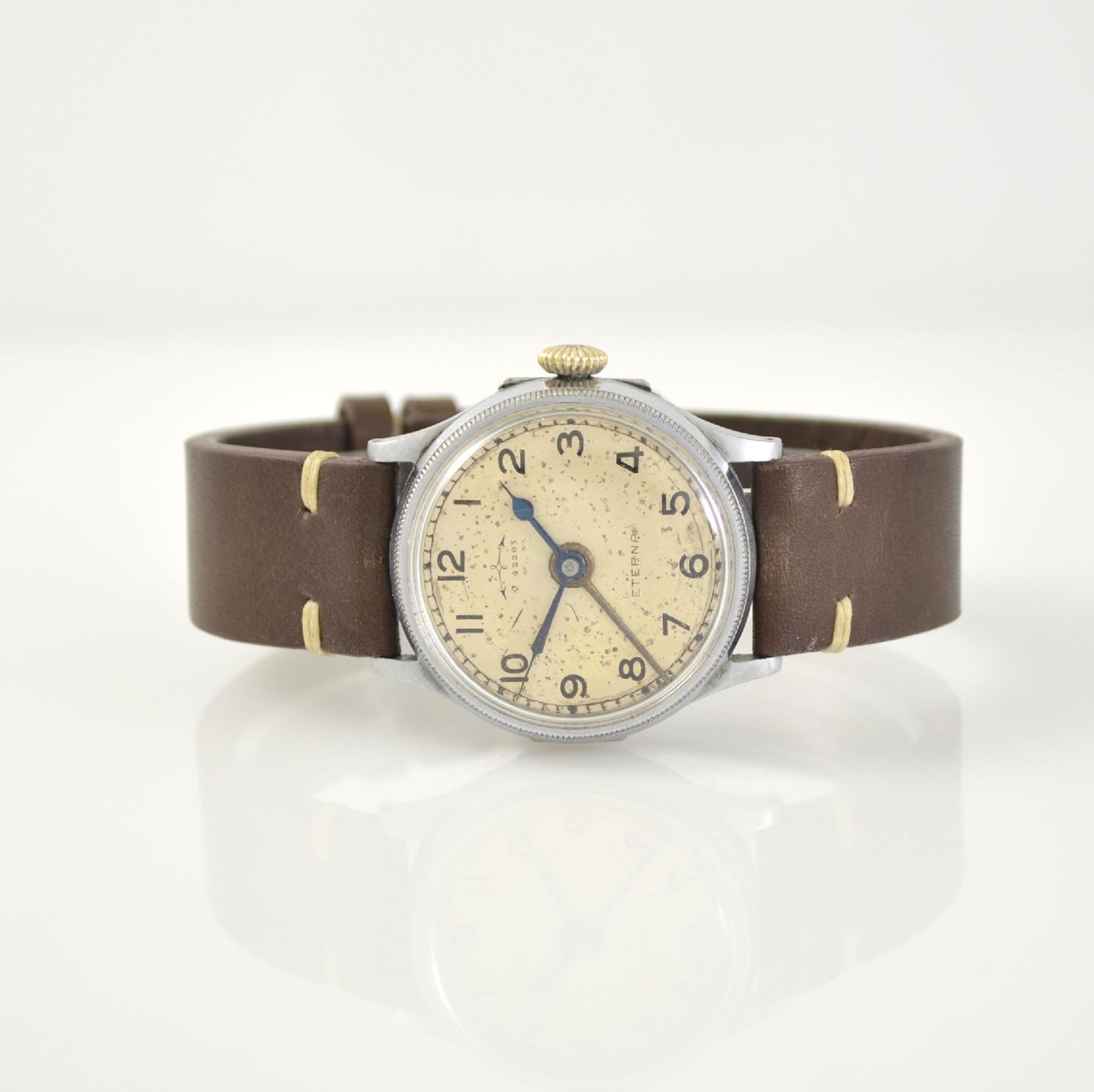 ETERNA very rare early alarm wristwatch, Switzerland around 1935, manual winding, chrome-plated case