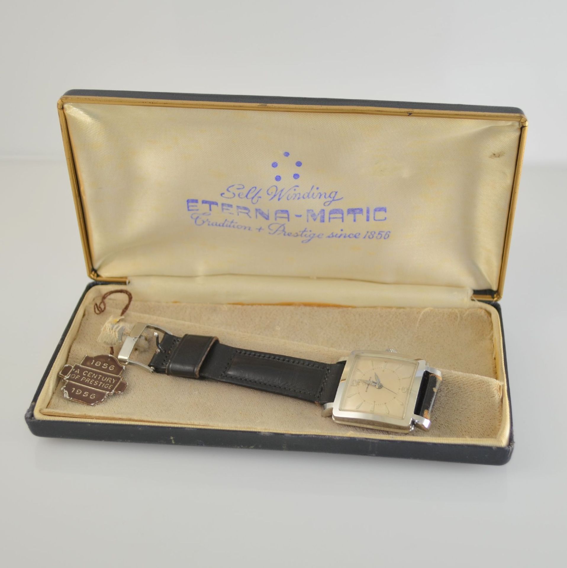 ETERNA-MATIC rare square stainless steel gents wristwatch with box & hangtag, Switzerland around - Bild 8 aus 8