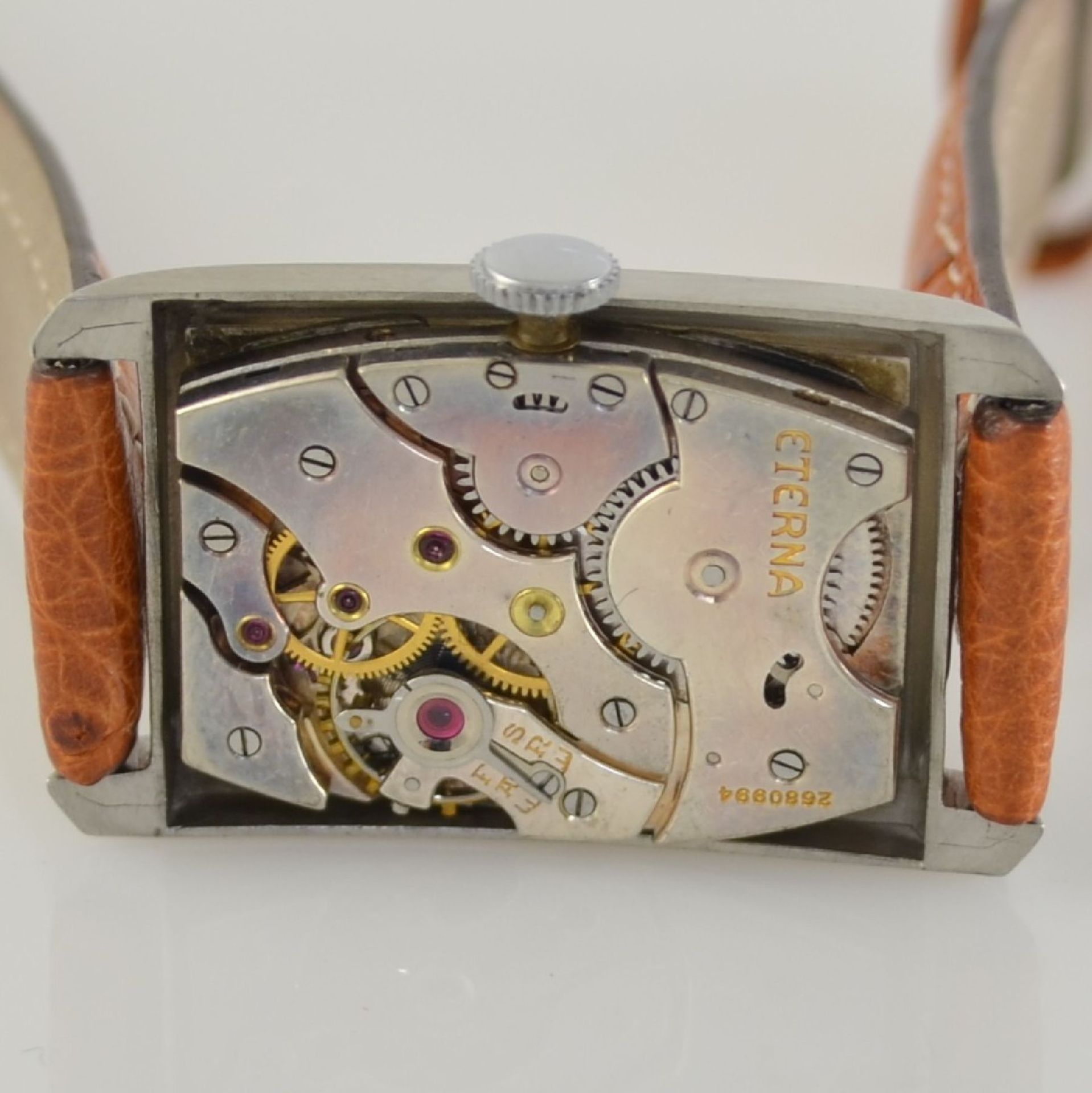 ETERNA 2 rectangular gents wristwatches in steel, Switzerland around 1935, snap on case backs, 1 - Bild 12 aus 13