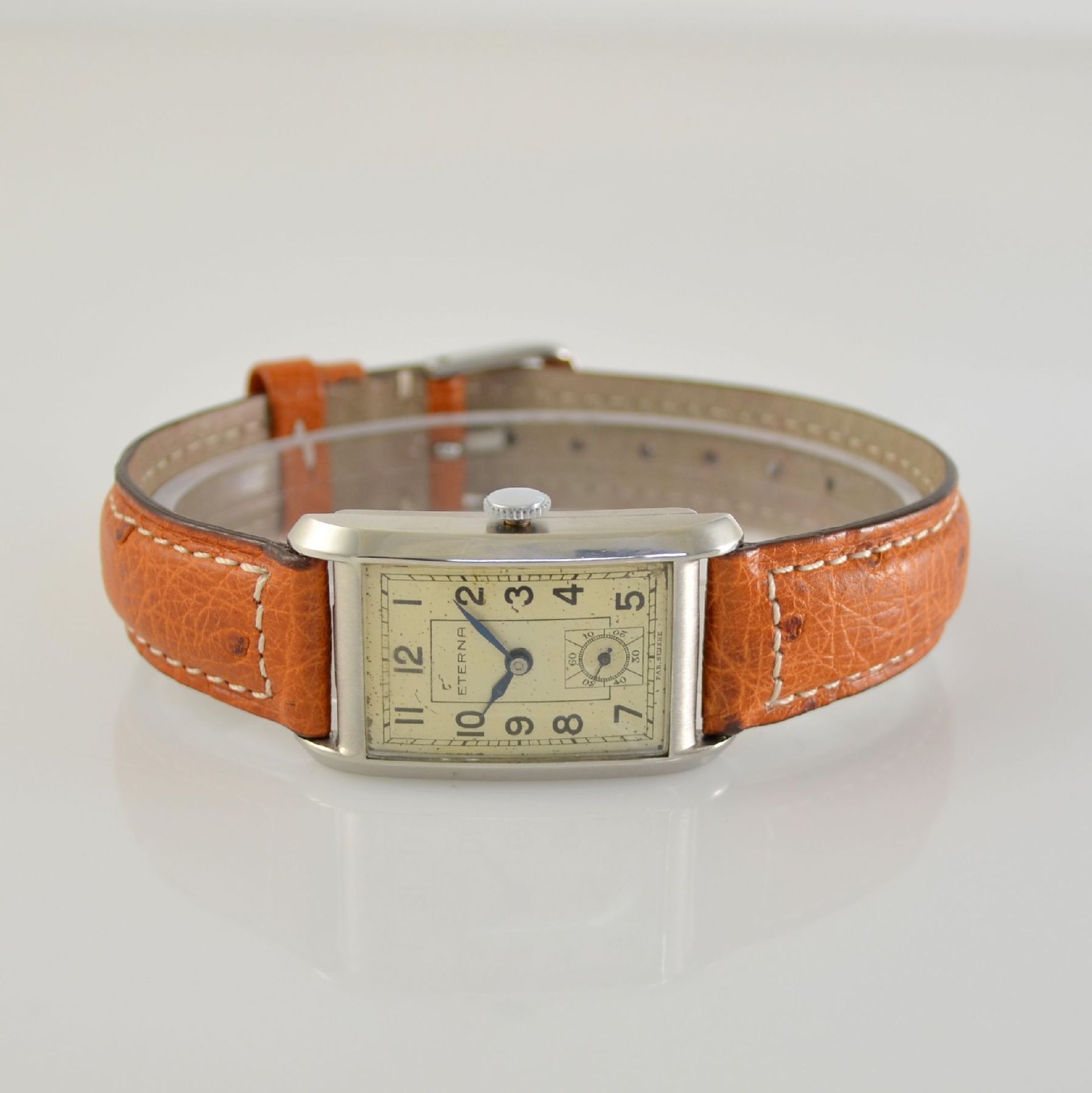 ETERNA 2 rectangular gents wristwatches in steel, Switzerland around 1935, snap on case backs, 1 - Bild 8 aus 13