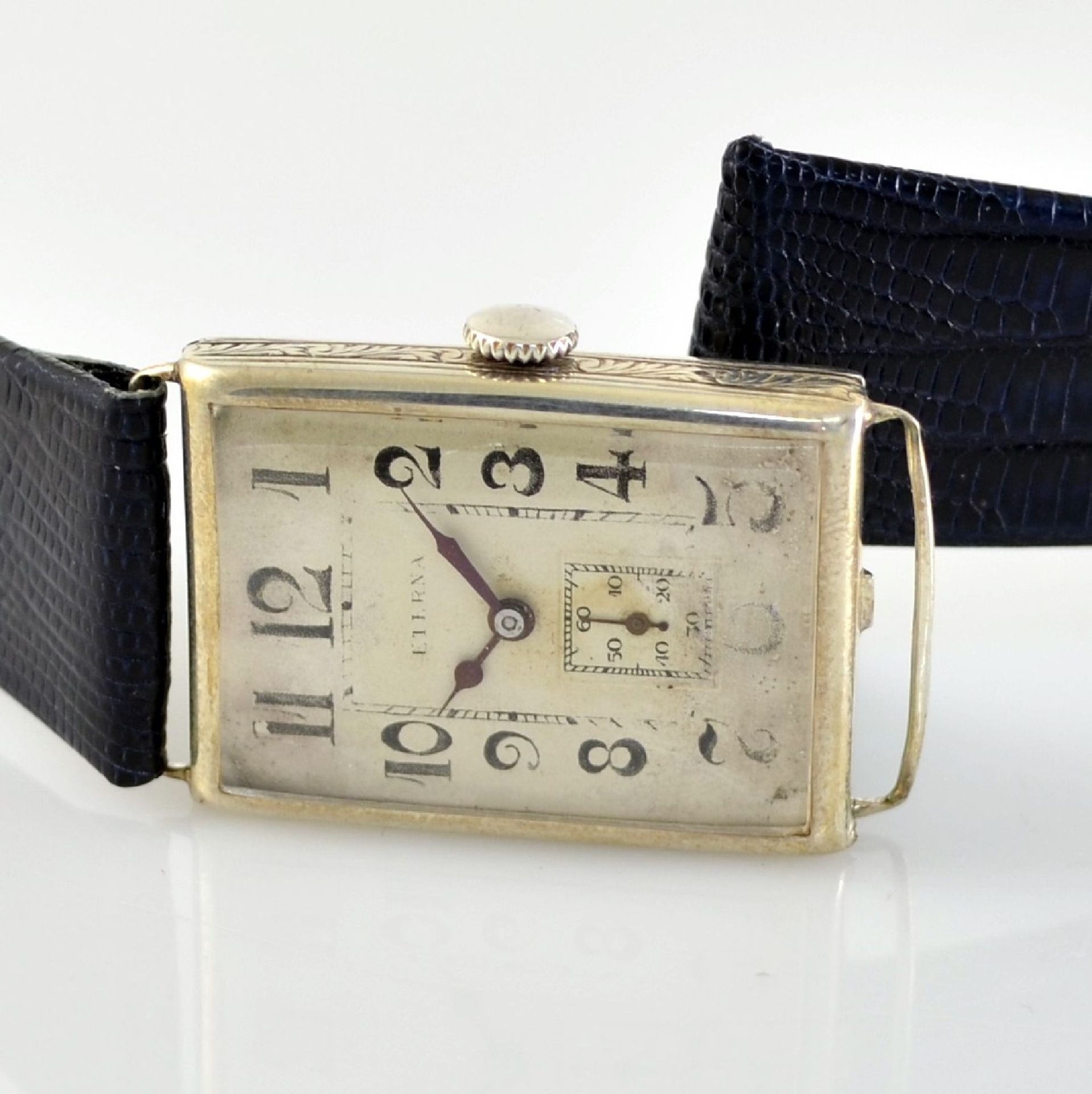 ETERNA 2 early wristwatches in silver, Switzerland around 1915, both hinge case, 1 x rectangular, - Bild 2 aus 12