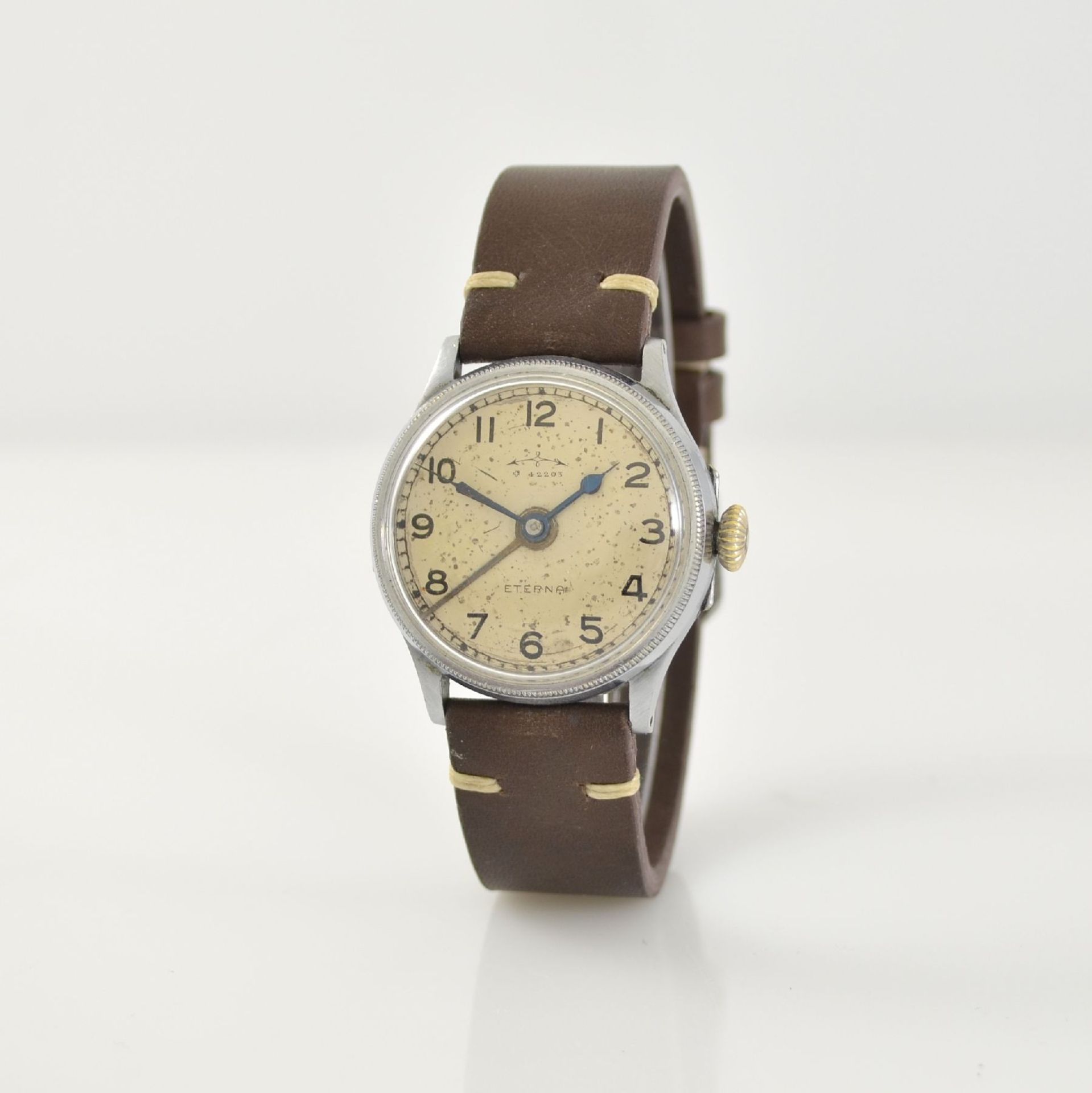 ETERNA very rare early alarm wristwatch, Switzerland around 1935, manual winding, chrome-plated case - Bild 3 aus 8