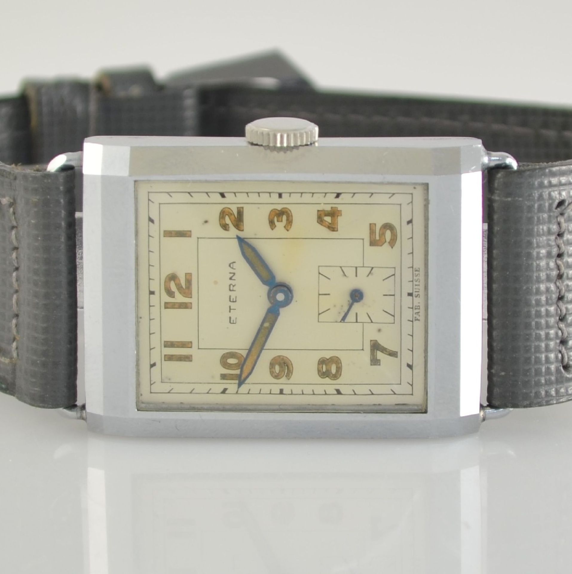 ETERNA nearly unworn rectangular wristwatch with box, Switzerland around 1935, chrome- plated - Bild 2 aus 8