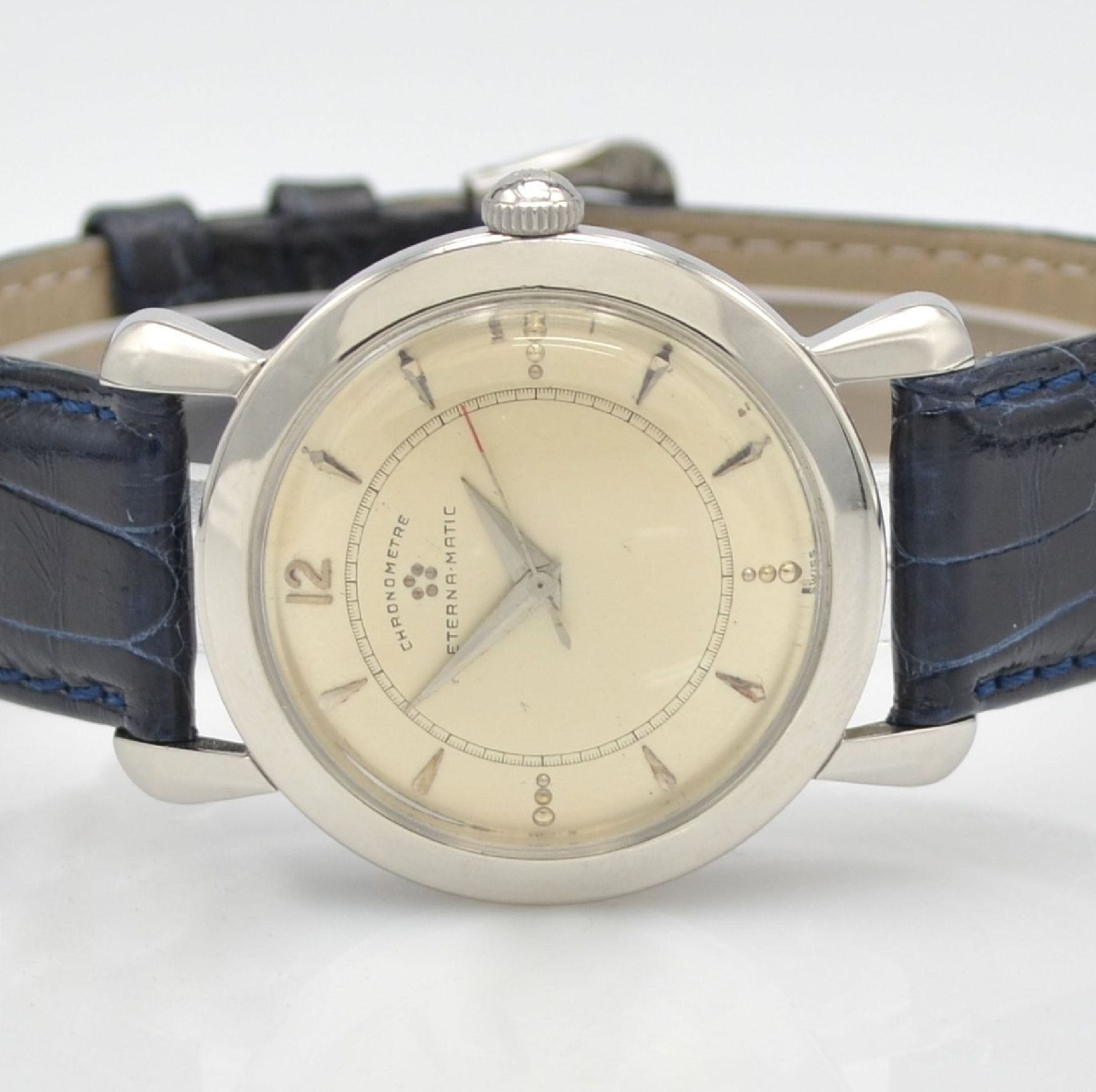 ETERNA-MATIC chronometer wristwatch in steel, Switzerland around 1954, screwed down case back with - Bild 2 aus 7