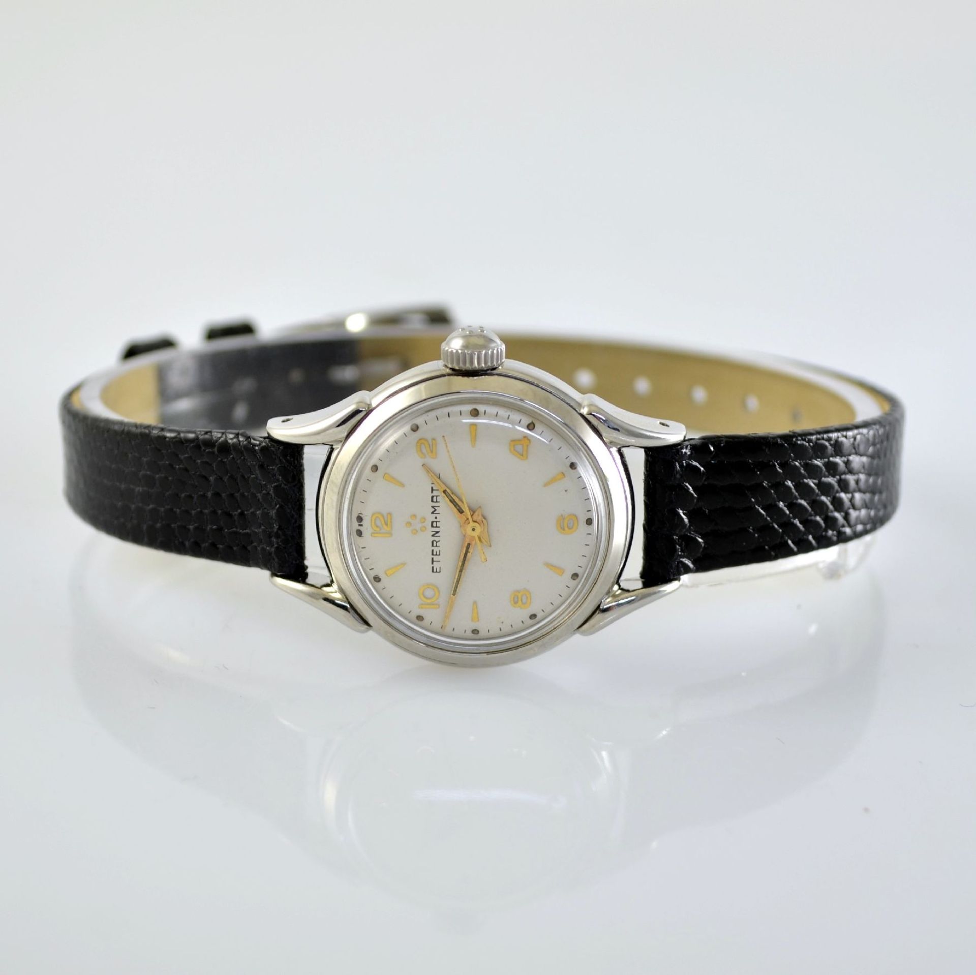ETERNA-MATIC 2 wristwatches in steel, Switzerland around 1950, screwed down cases with unusual lugs, - Bild 7 aus 13