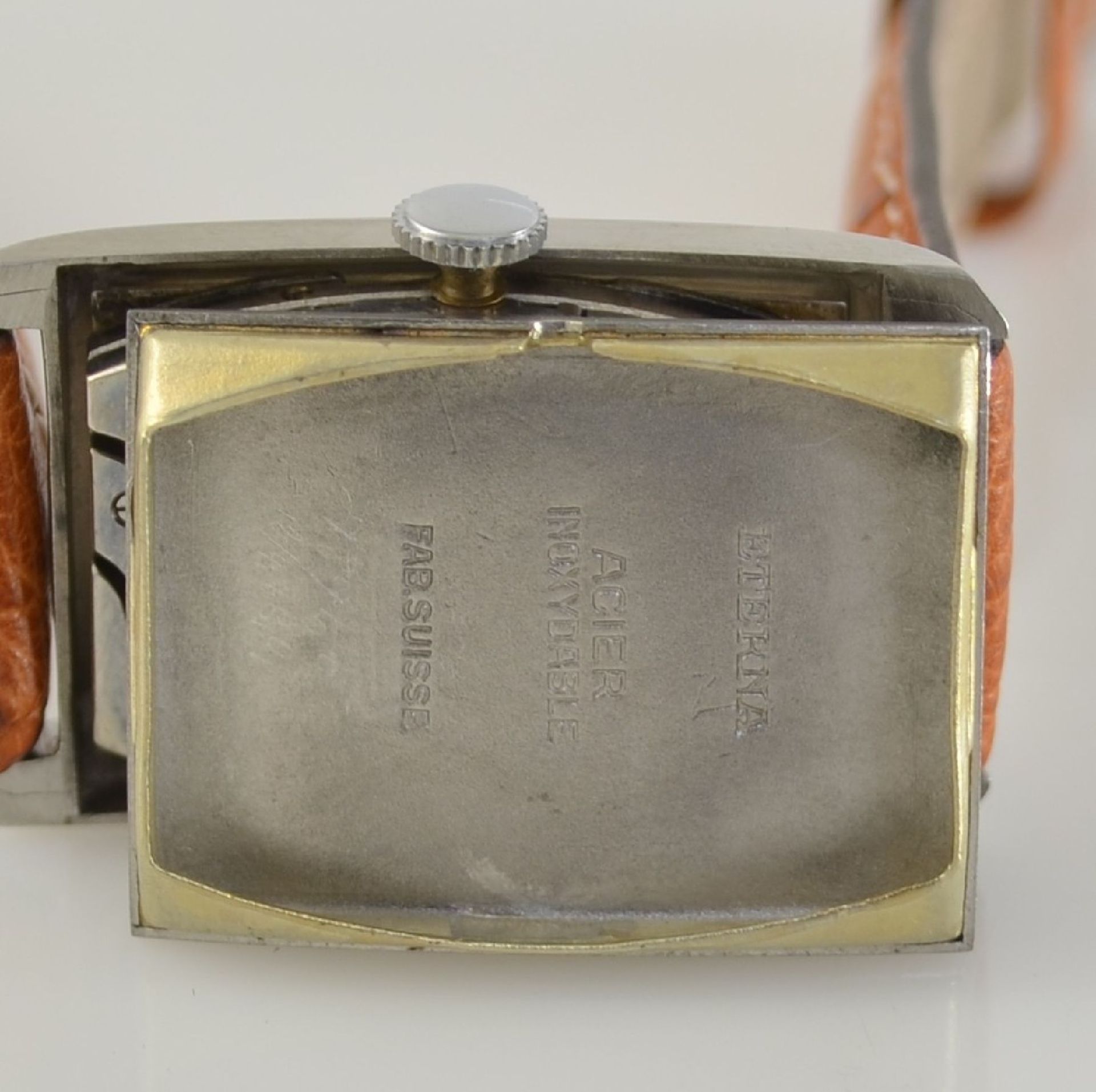 ETERNA 2 rectangular gents wristwatches in steel, Switzerland around 1935, snap on case backs, 1 - Bild 13 aus 13