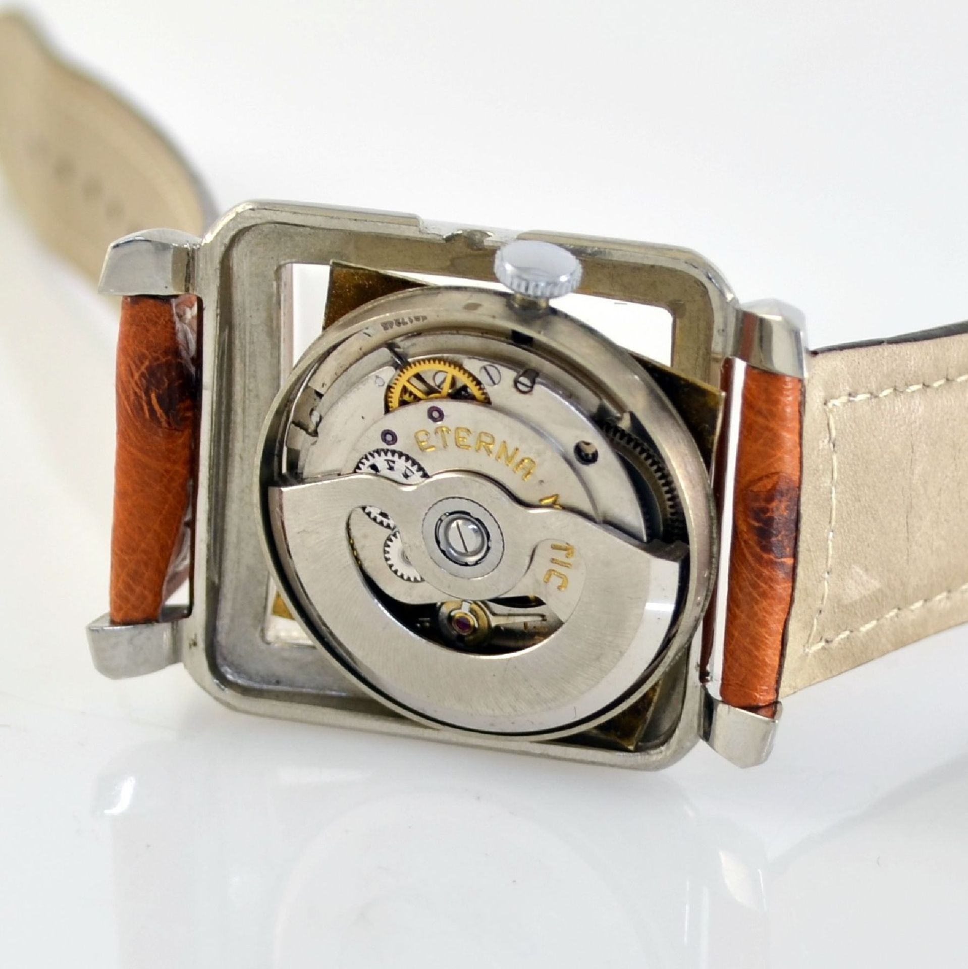 ETERNA-MATIC rare square wristwatch in steel, Switzerland around 1955, self winding, pressed down - Bild 7 aus 8