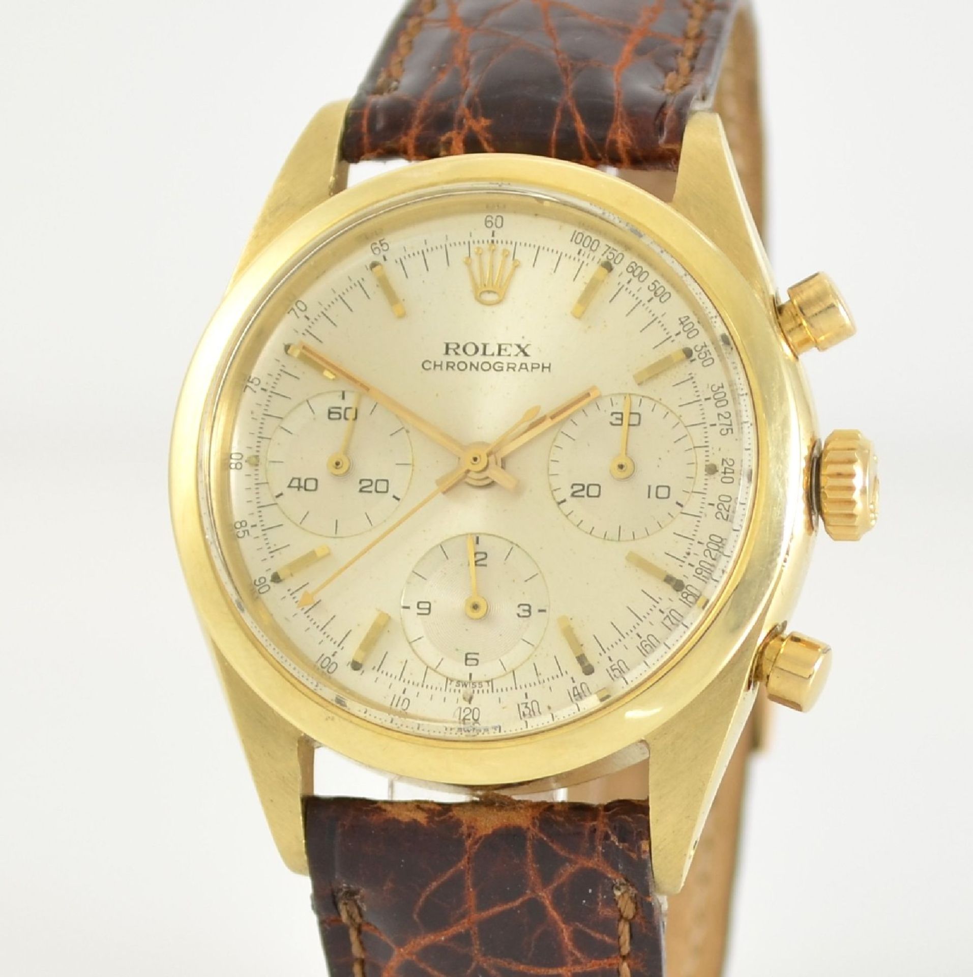 ROLEX fine and rare 14k yellow gold intermediate wheel round button chronograph so called Pre- - Bild 4 aus 20