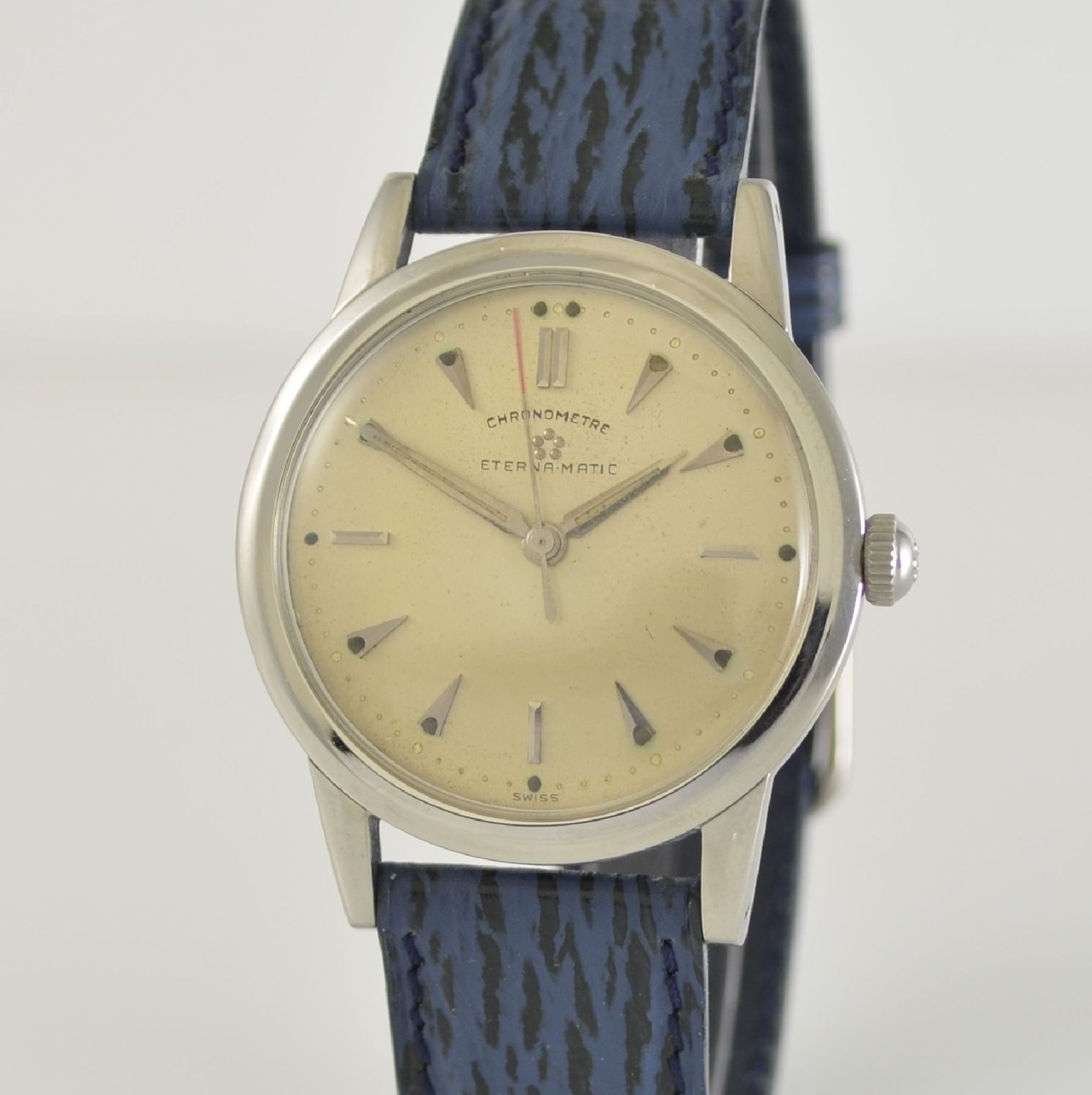 ETERNA-MATIC chronometer in steel, Switzerland around 1950, screwed down case back, silvered dial - Bild 4 aus 7