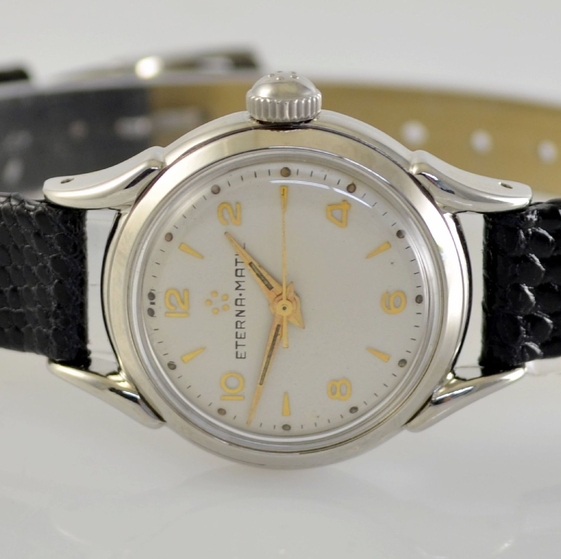 ETERNA-MATIC 2 wristwatches in steel, Switzerland around 1950, screwed down cases with unusual lugs, - Bild 8 aus 13