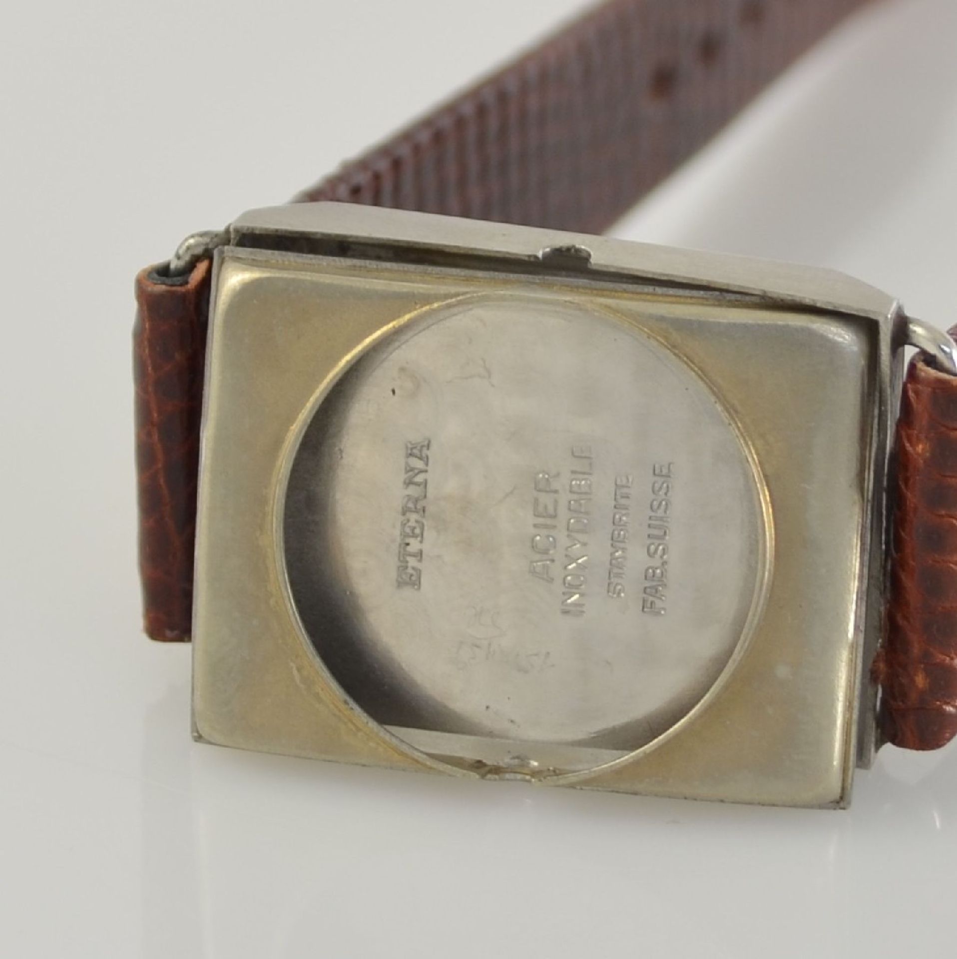 ETERNA 2 rectangular gents wristwatches in steel, Switzerland around 1940, snap on case backs, 1 x - Bild 7 aus 15