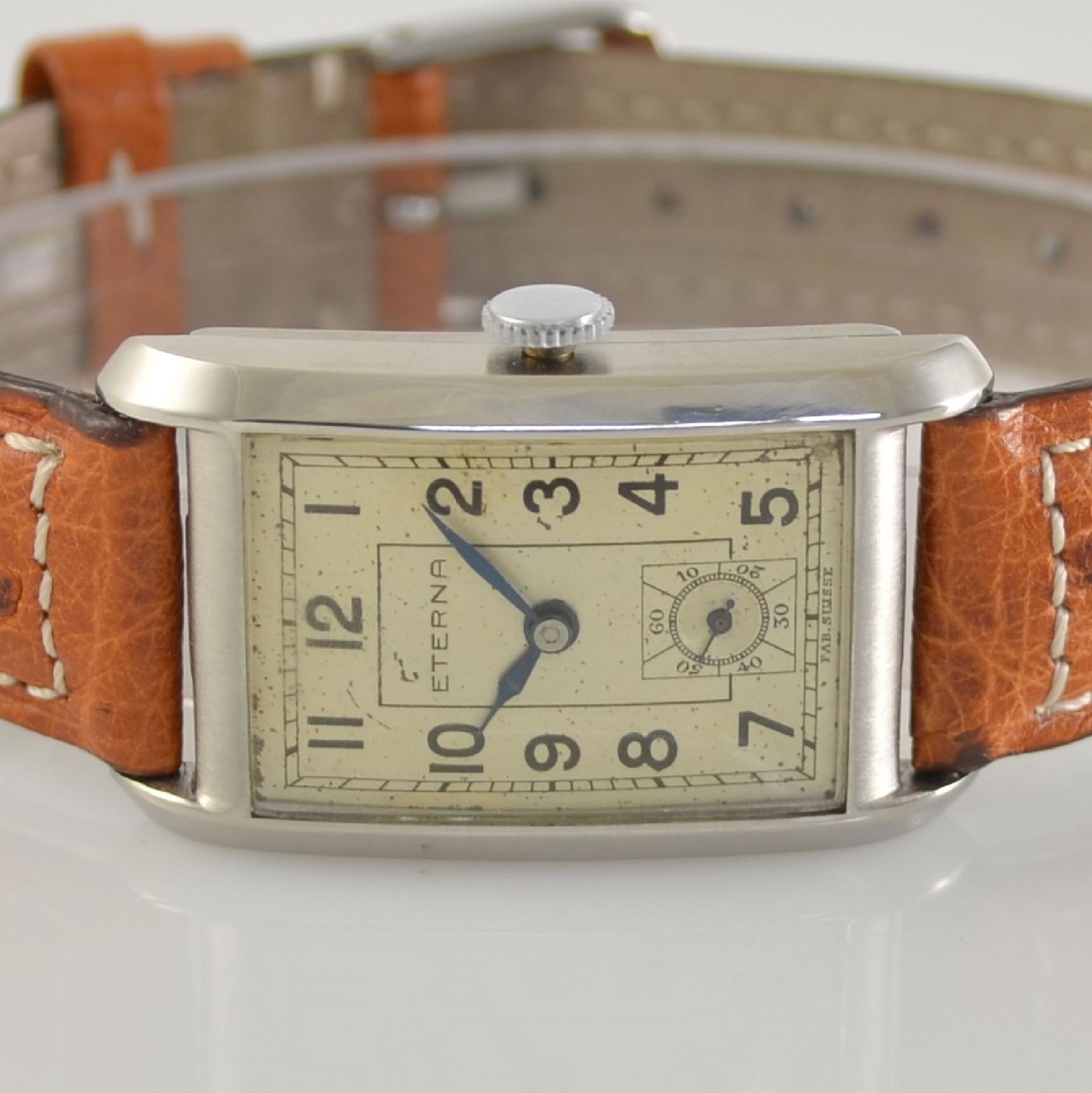 ETERNA 2 rectangular gents wristwatches in steel, Switzerland around 1935, snap on case backs, 1 - Bild 9 aus 13