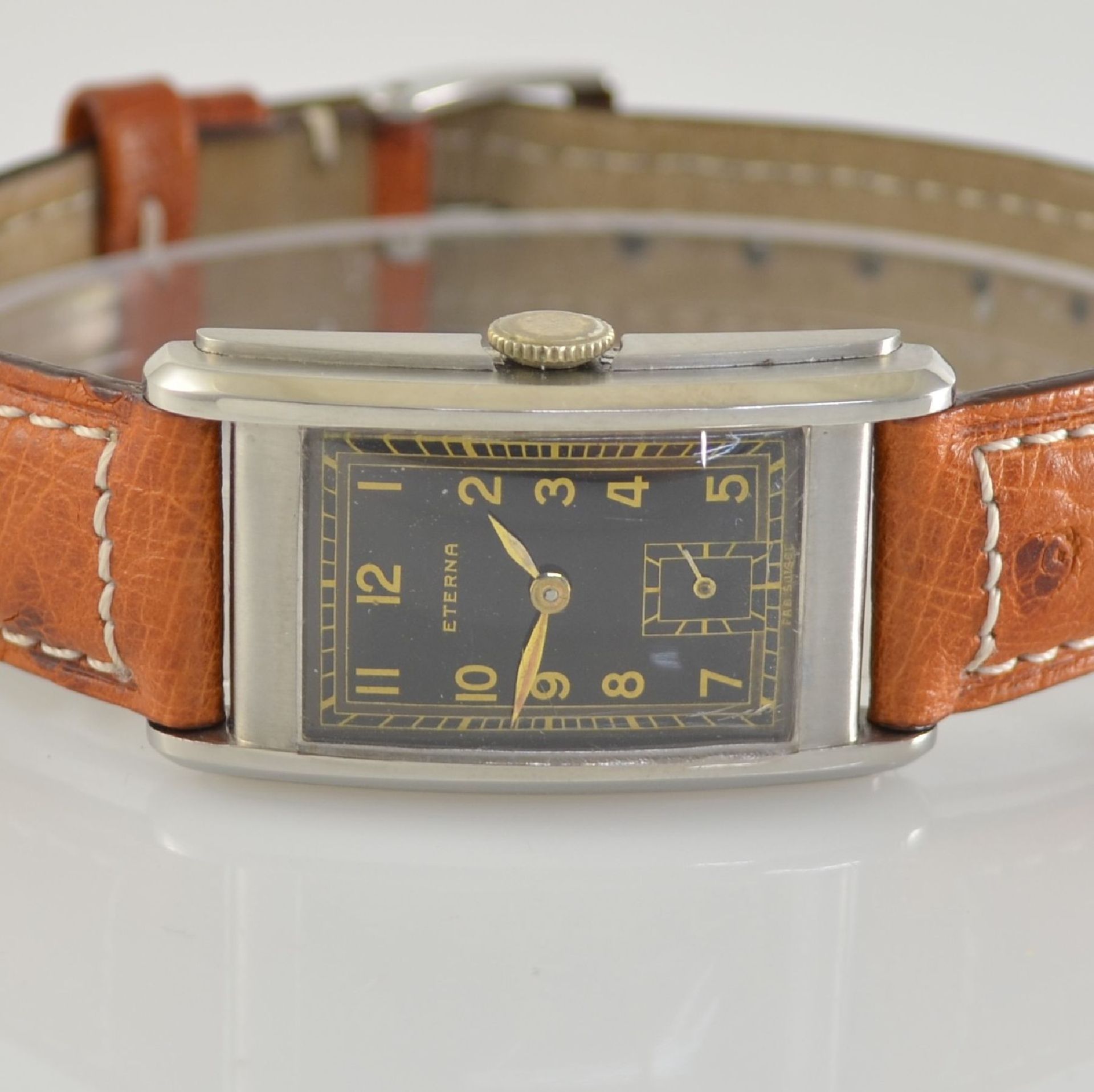 ETERNA 2 rectangular gents wristwatches in steel, Switzerland around 1935, snap on case backs, 1 - Bild 2 aus 13