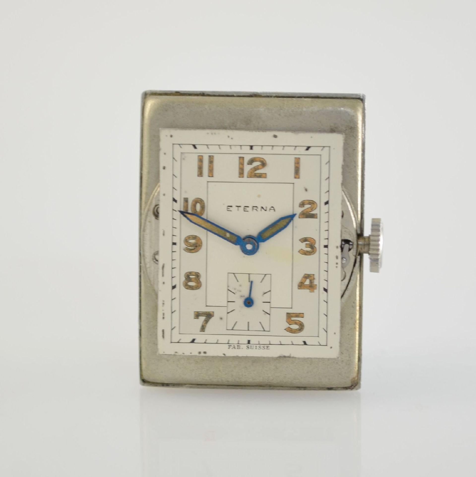 ETERNA nearly unworn rectangular wristwatch with box, Switzerland around 1935, chrome- plated - Bild 5 aus 8