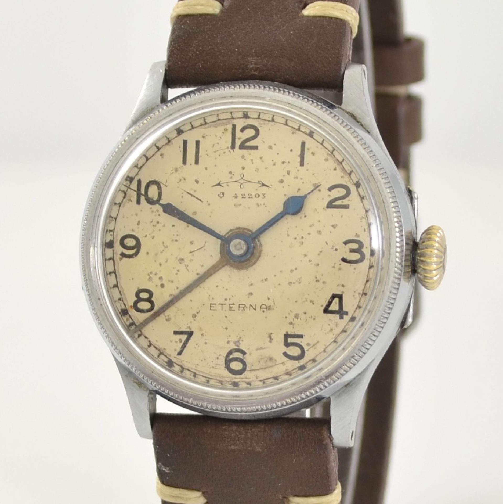 ETERNA very rare early alarm wristwatch, Switzerland around 1935, manual winding, chrome-plated case - Bild 4 aus 8