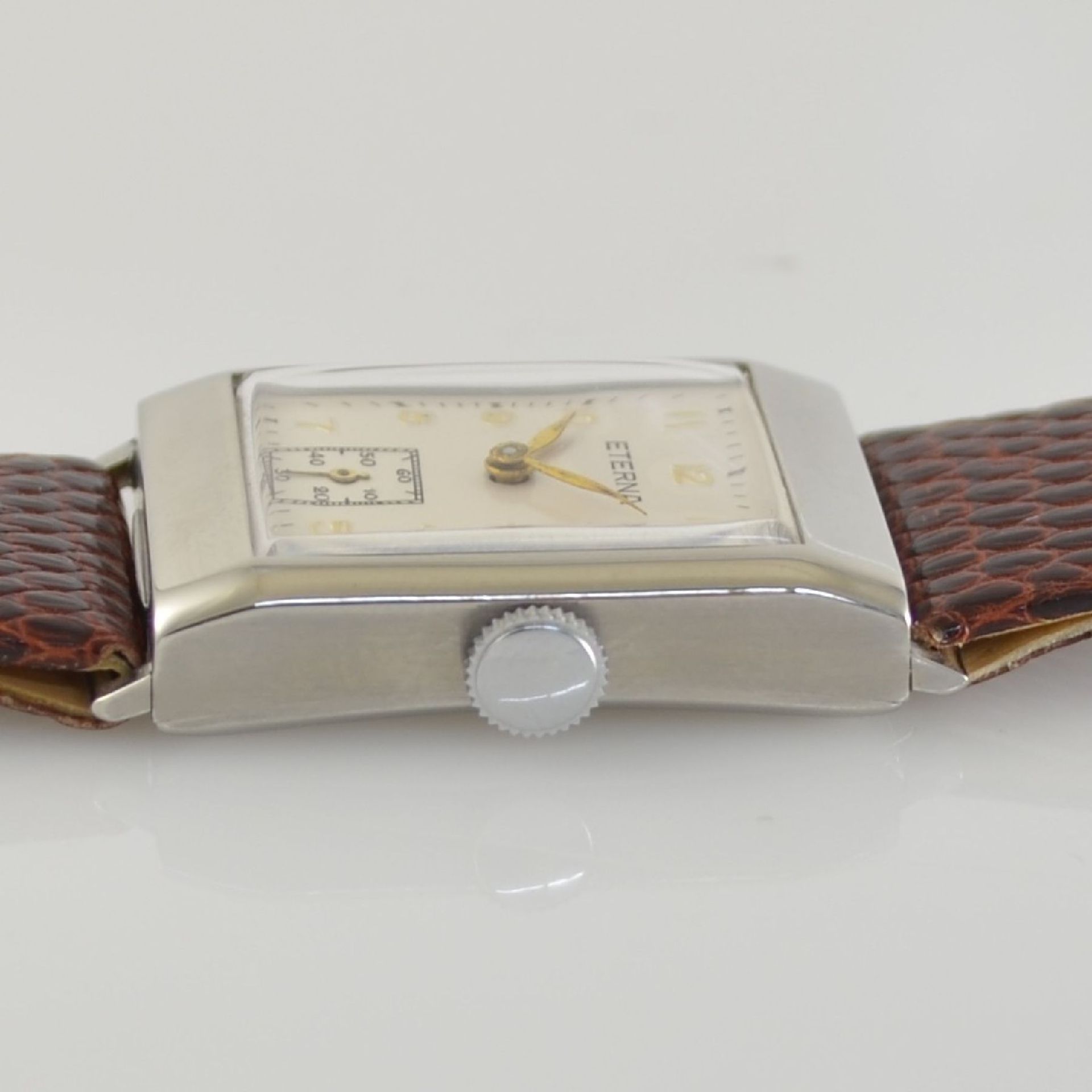 ETERNA 2 rectangular gents wristwatches in steel, Switzerland around 1940, snap on case backs, 1 x - Bild 10 aus 15