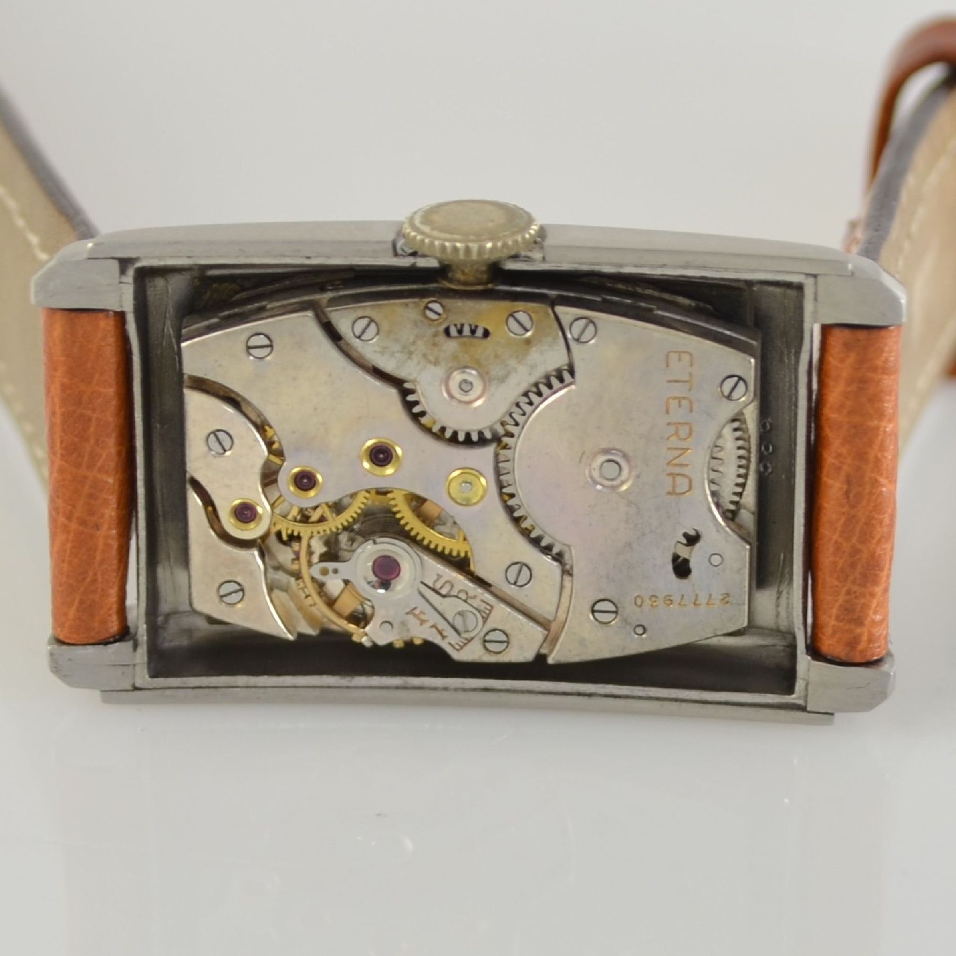 ETERNA 2 rectangular gents wristwatches in steel, Switzerland around 1935, snap on case backs, 1 - Bild 6 aus 13