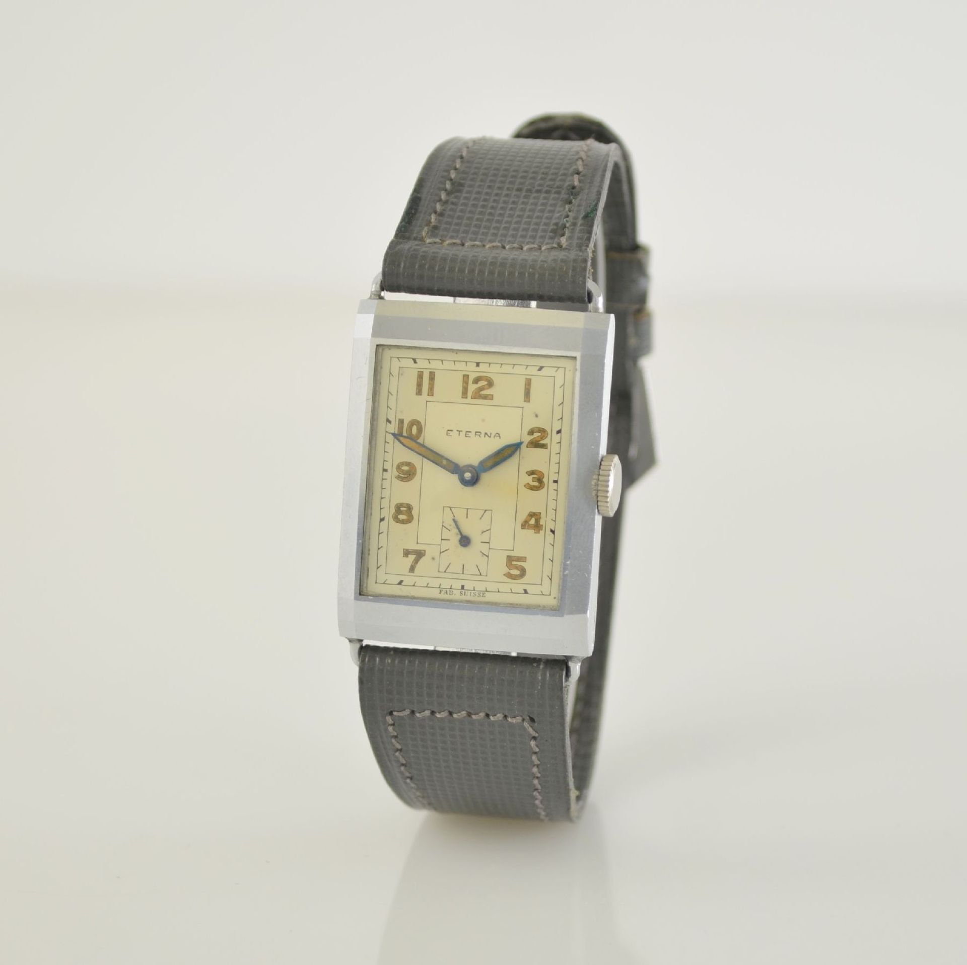 ETERNA nearly unworn rectangular wristwatch with box, Switzerland around 1935, chrome- plated - Bild 3 aus 8