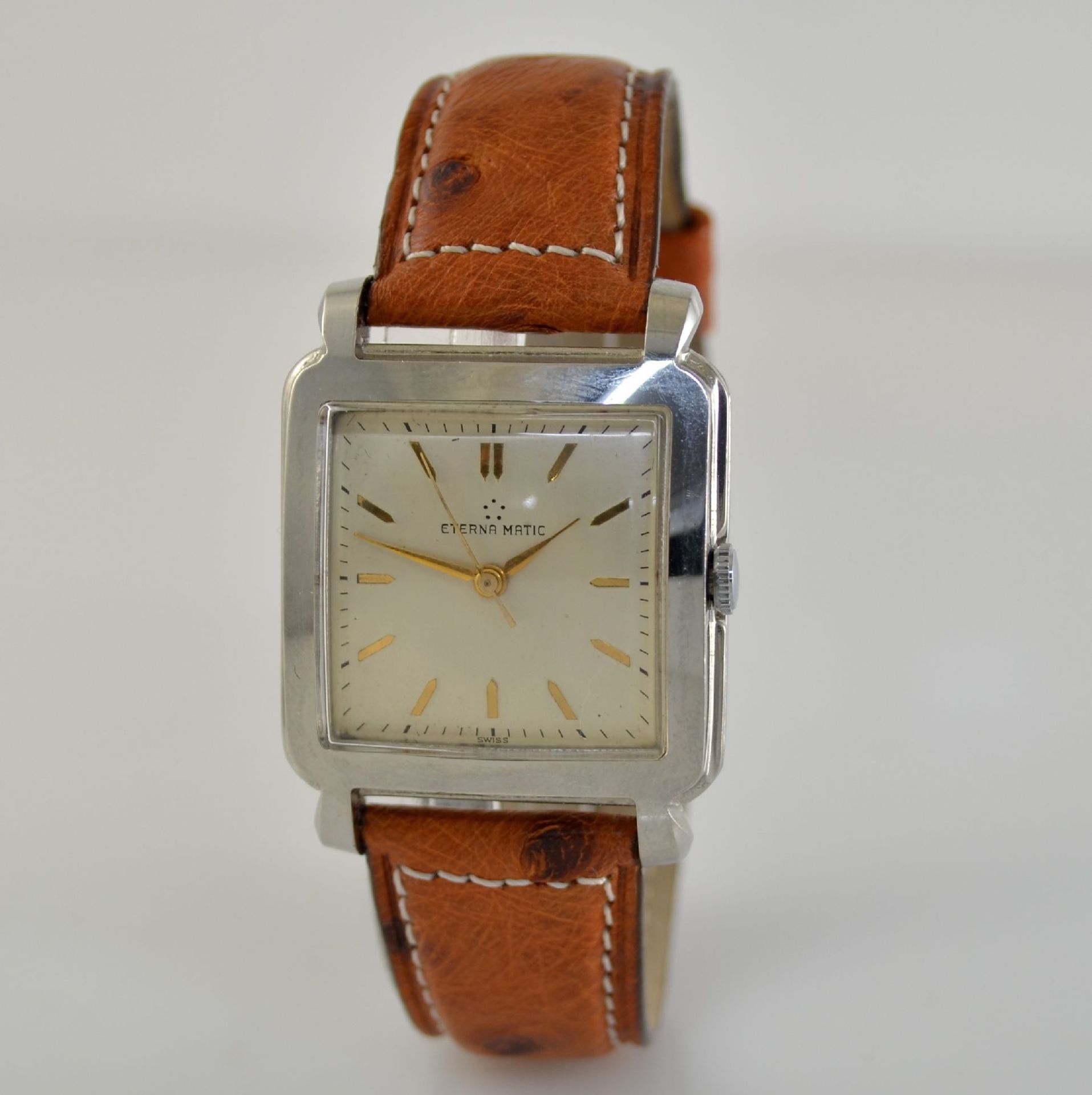 ETERNA-MATIC rare square wristwatch in steel, Switzerland around 1955, self winding, pressed down - Bild 3 aus 8