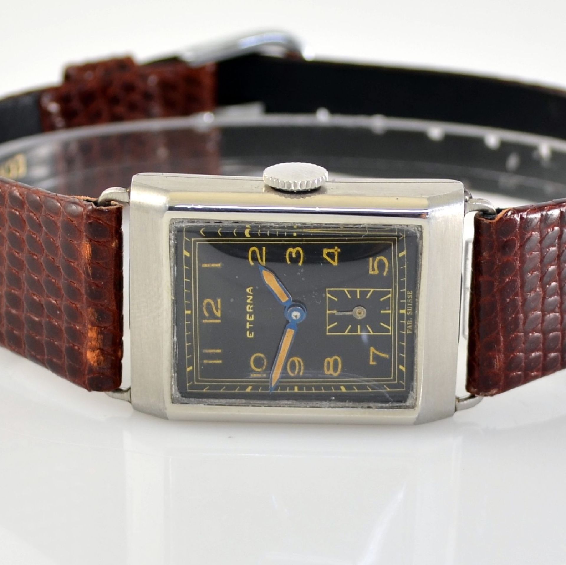 ETERNA 2 rectangular gents wristwatches in steel, Switzerland around 1940, snap on case backs, 1 x - Bild 2 aus 15