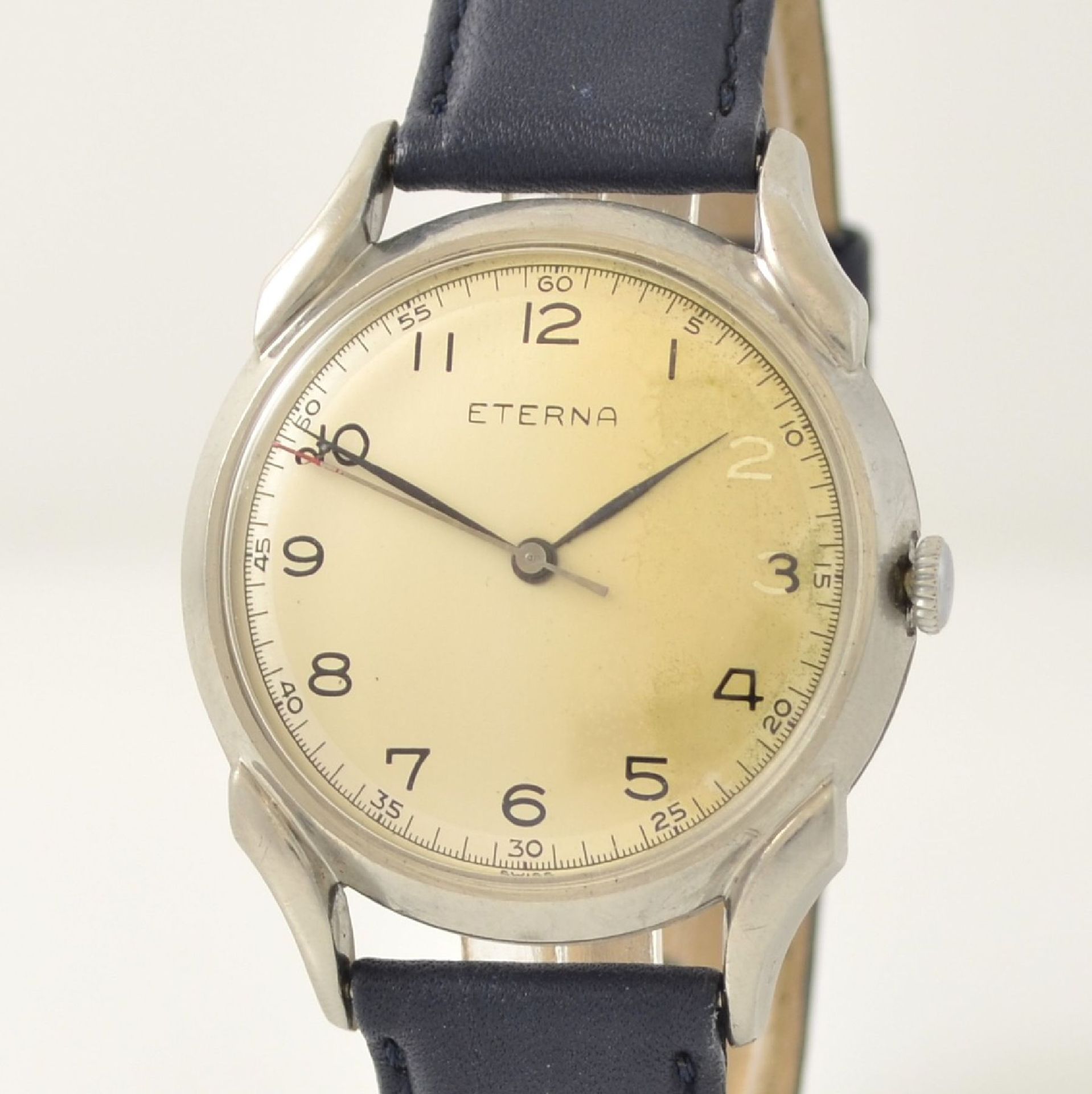 ETERNA big gents wristwatch in steel, Switzerland around 1950, manual winding, pressed down case - Bild 4 aus 7