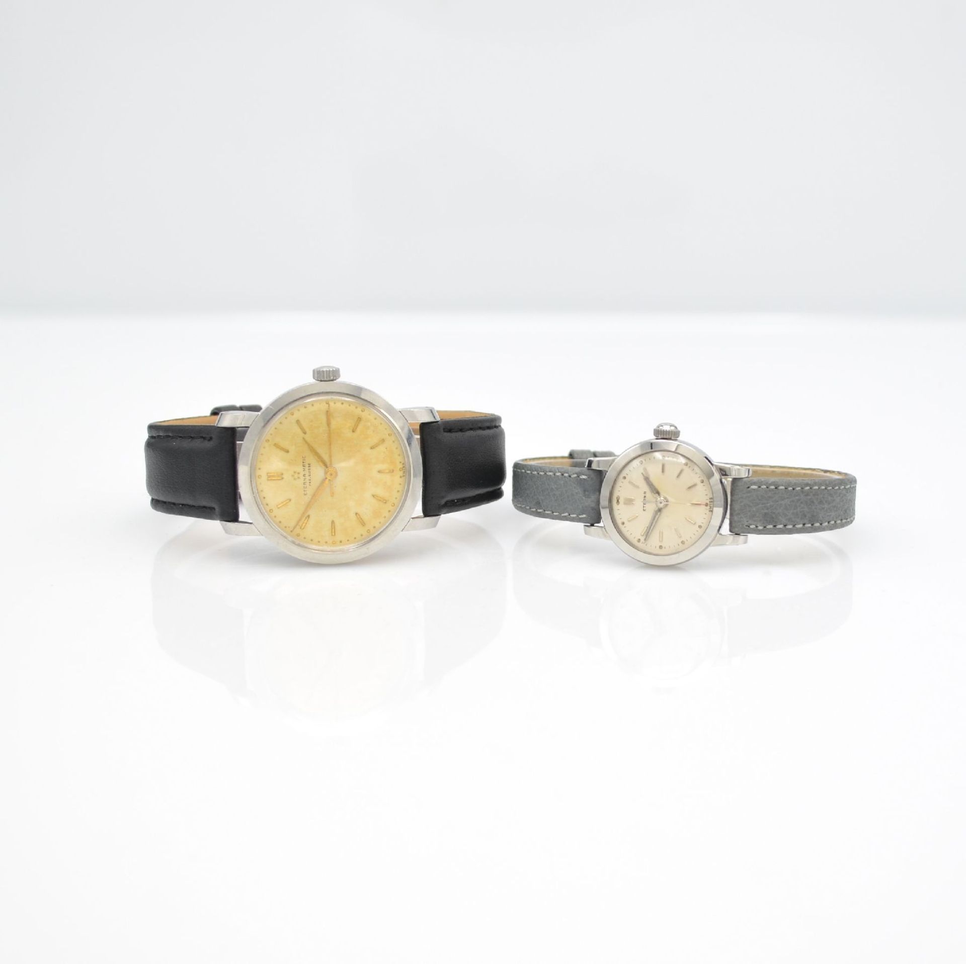 ETERNA-MATIC 2 wristwatches in steel, Switzerland around 1950, self winding & manual winding,
