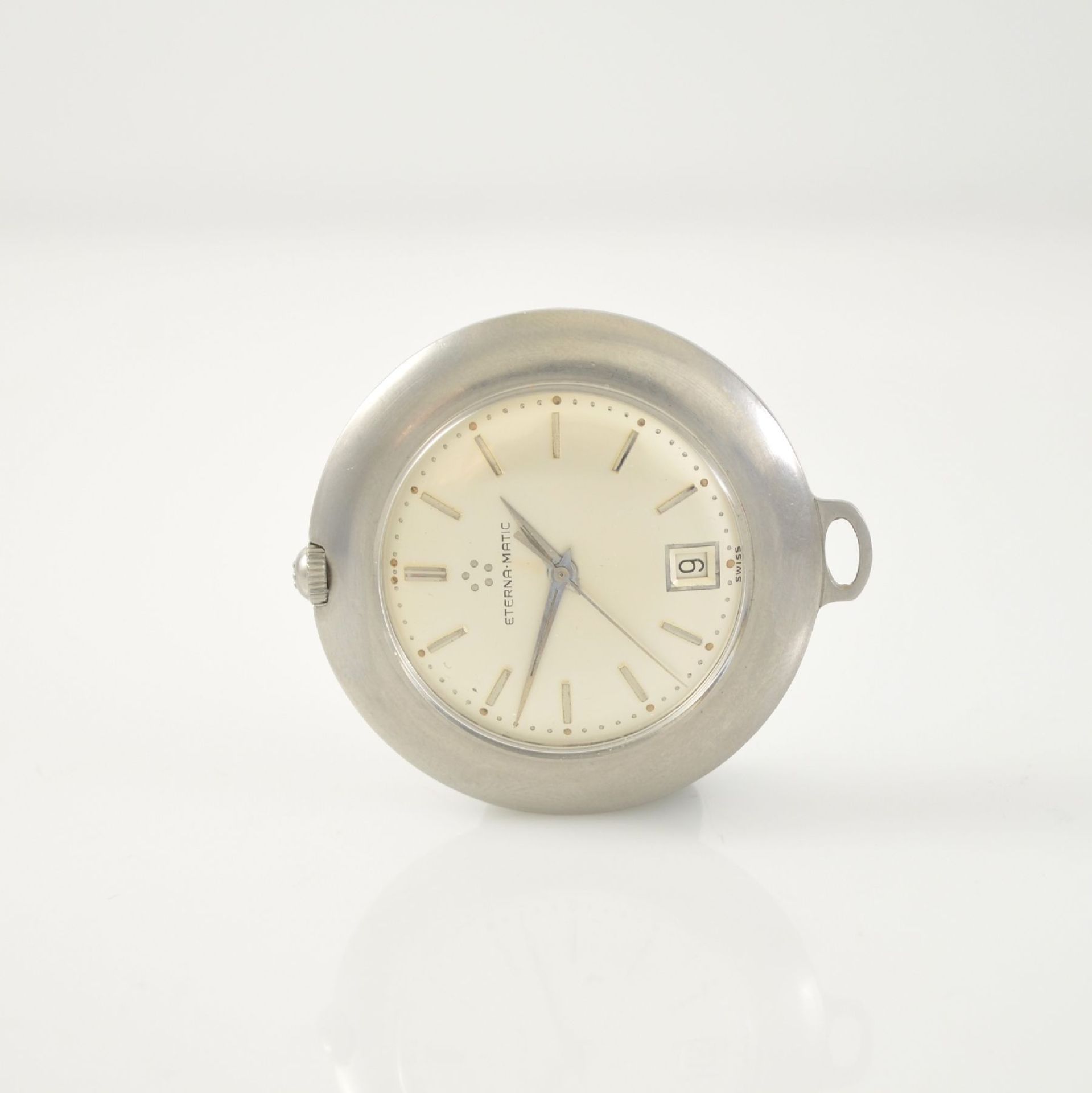 ETERNA-MATIC Golfer 2 steel pocket watches, Switzerland around 1960, self winding, screwed down & on - Bild 2 aus 7